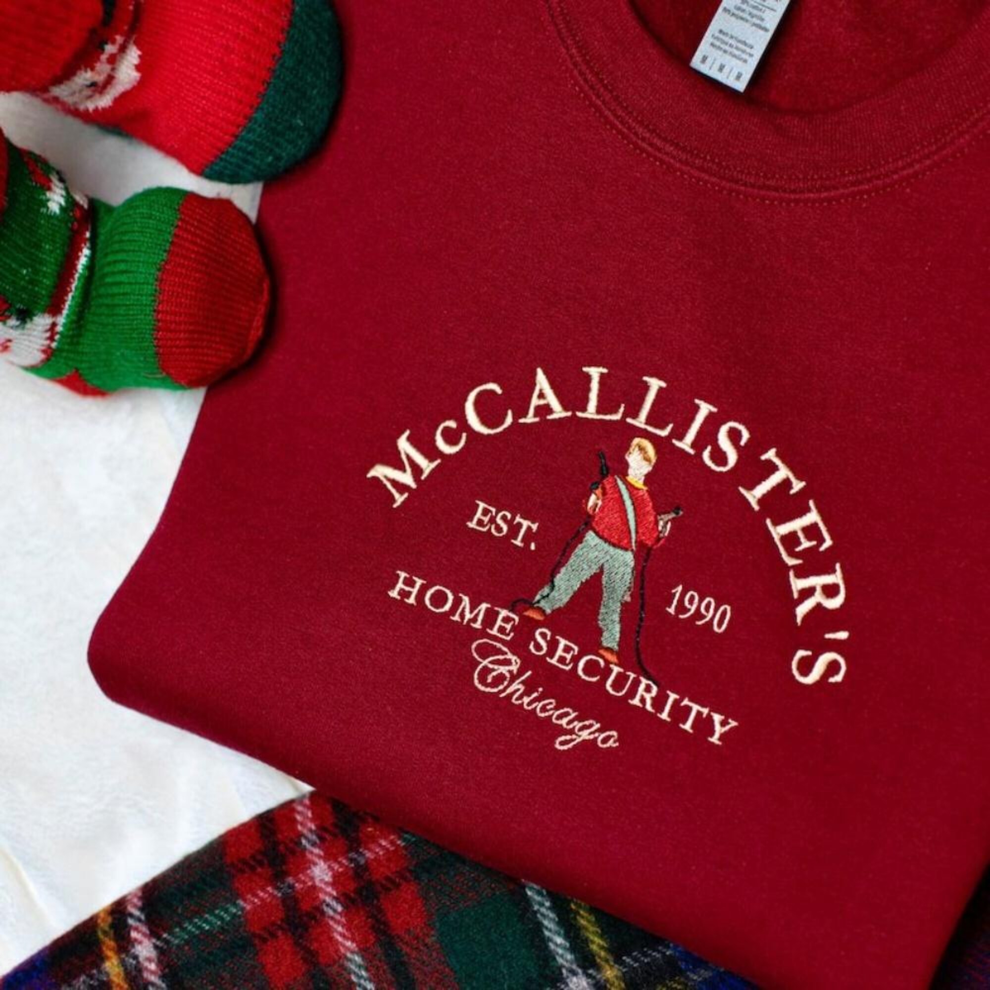 McCallister Home Security Embroidered Sweatshirt, Home Alone Crewneck Shirt, Christmas Movie Shirt, Holiday Gift, Custom Xmas Pullover