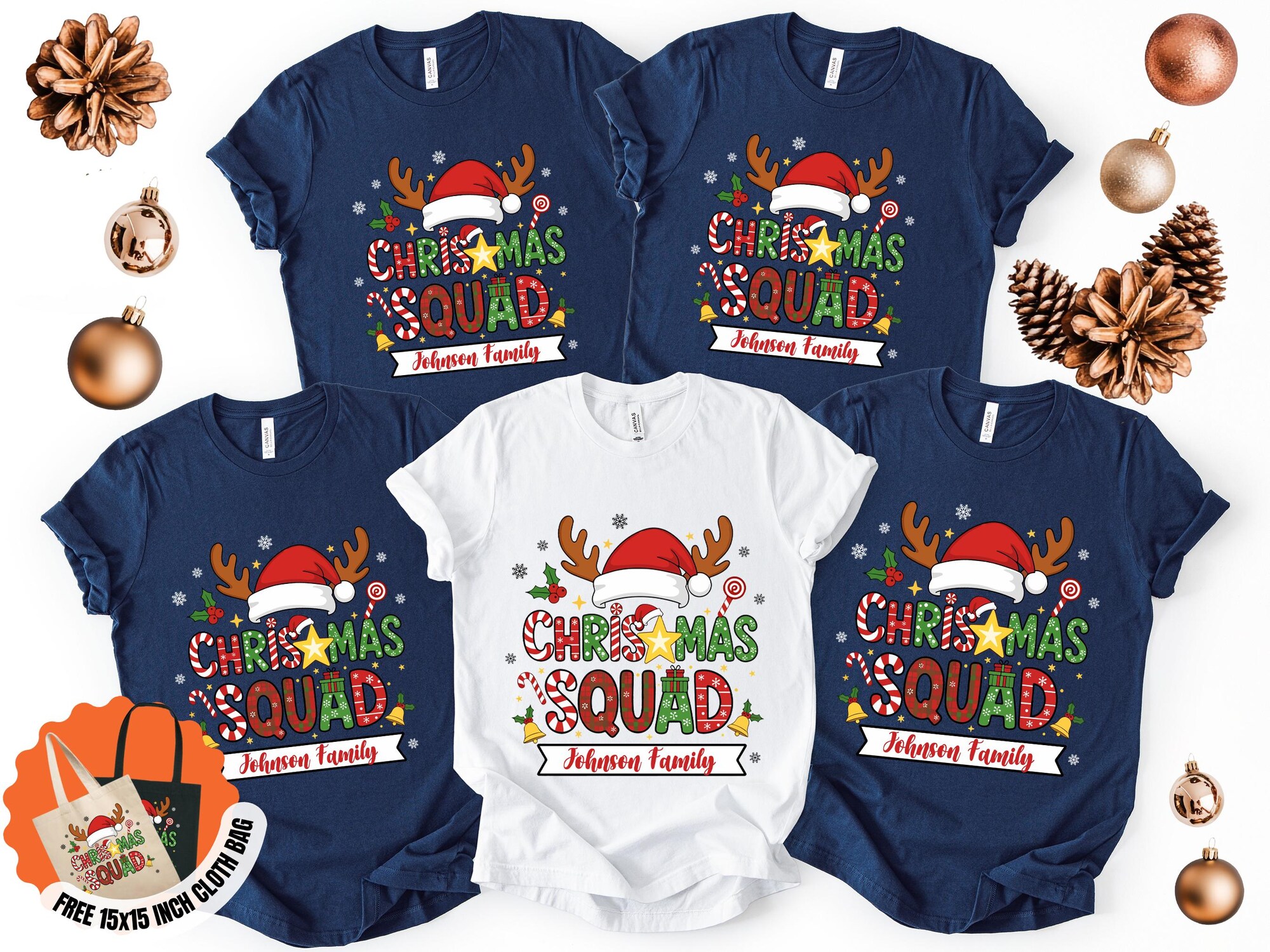 il_2000xN.7285365667_9b3j-1.jpg Personalized Christmas Squad Family Shirts: Reindeer Santa Hat Matching Tees