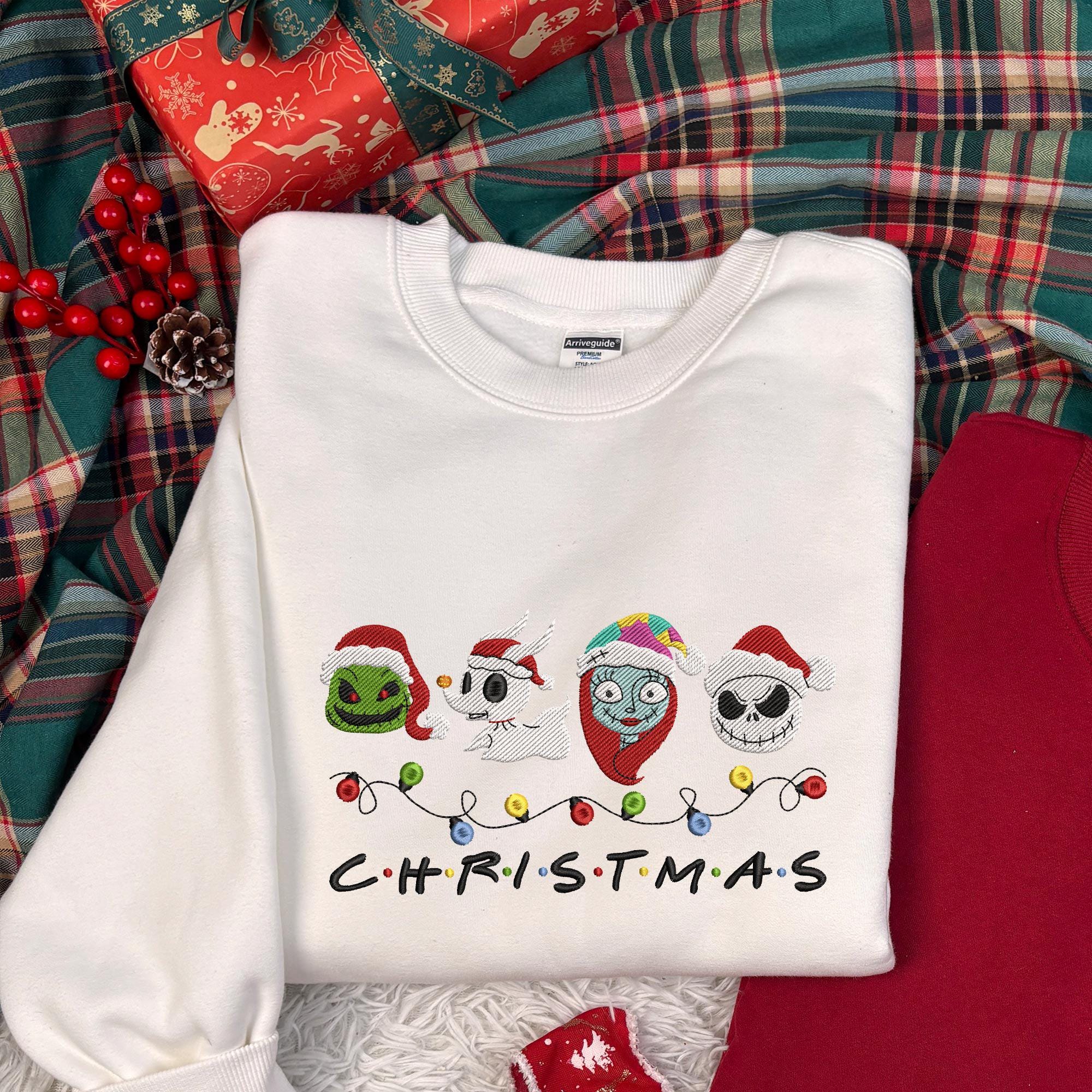 Christmas Embroidered Sweaters, Horror Friends Embroidered Jumper, Christmas Horror Movie Cartoon Embroidered Sweaters, Christmas Gift
