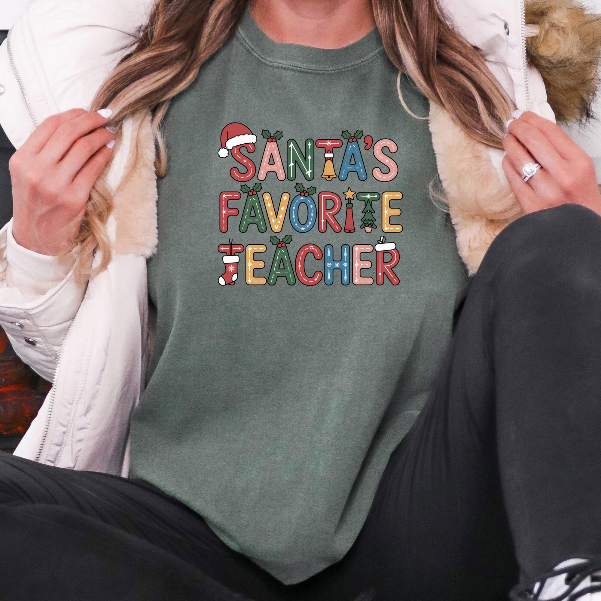 il_2000xN.7287990520_4ft7-1.jpg Santa's Favorite Teacher Sweatshirt: Christmas Holiday Tee