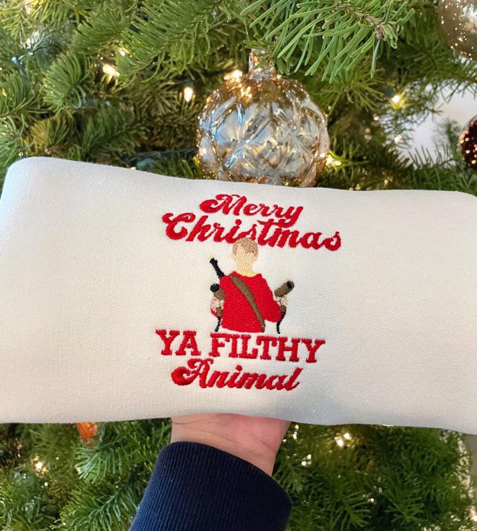 Merry Christmas ya Filthy Animal Sweatshirt Embroidered, Home Alone Christmas Sweatshirt, Funny Chrismas Movie Sweatshirt