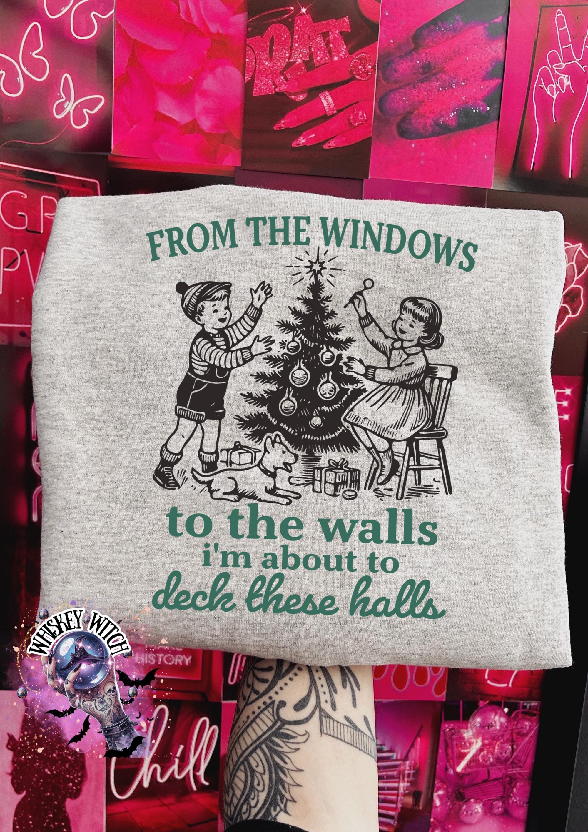 Funny Christmas Sweatshirt: Retro Deck The Halls Holiday Crewneck