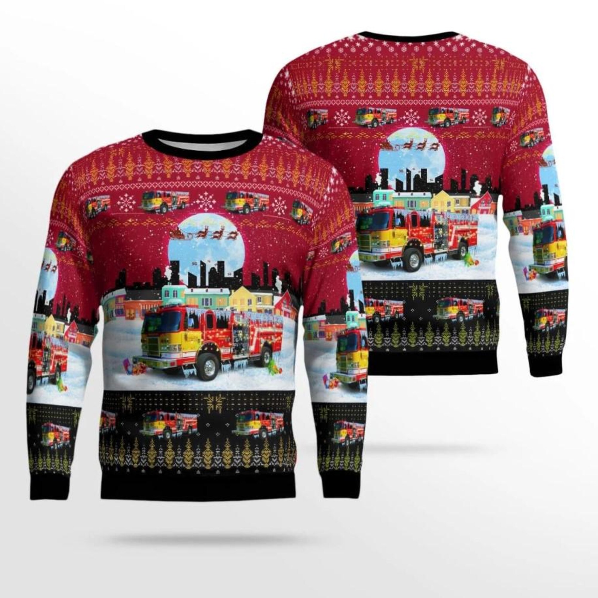 Fire Ugly Christmas Sweater, Funny Ugly Holiday Sweater, Firefighter Xmas Sweater Gift, Festive Novelty Knit for Men Women