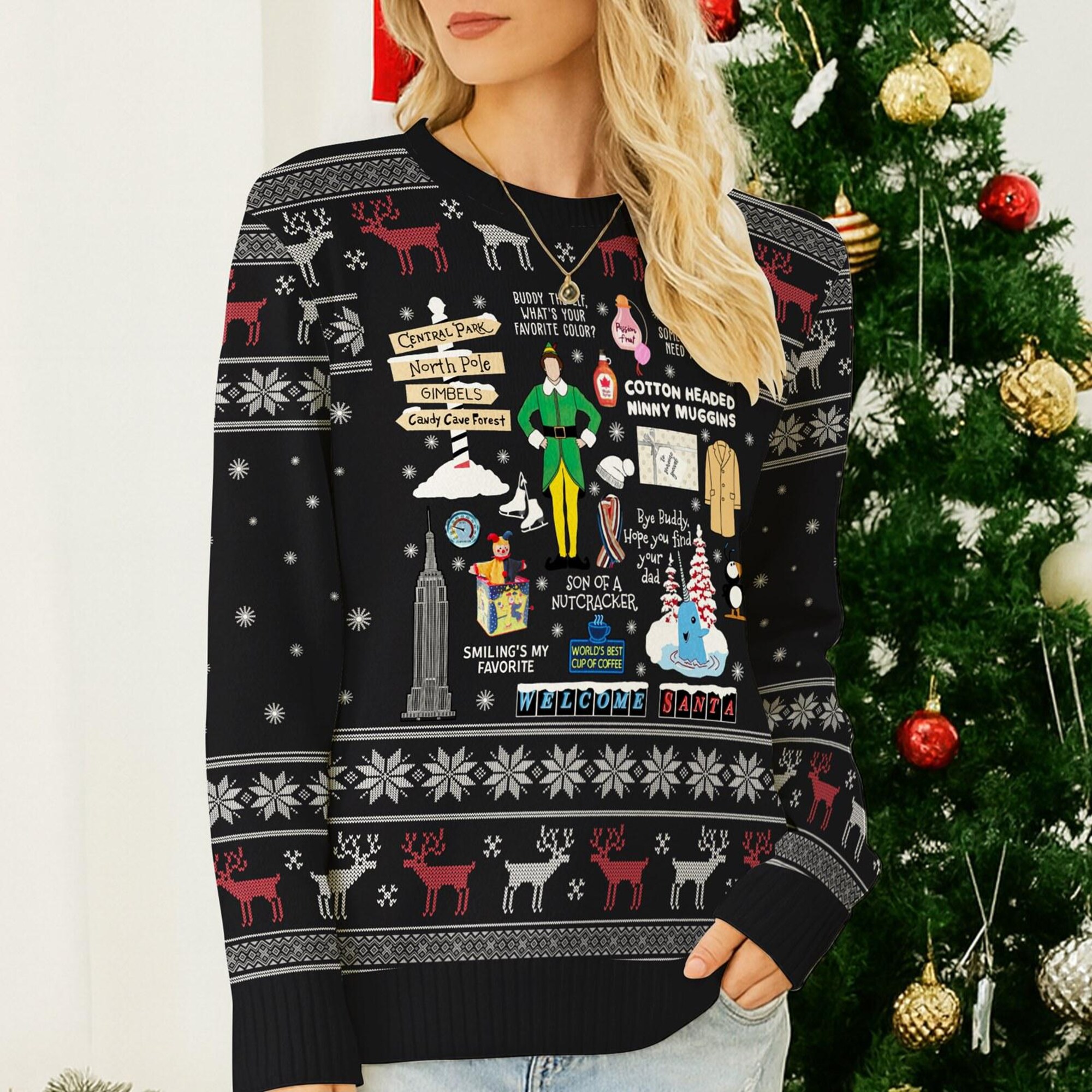 il_2000xN.7291046585_g36o.jpg Buddy The Elf Ugly Christmas Sweater, Elf Movie Christmas Sweater, Christmas Xmas Gifts, Christmas Movie, Buddy Hobbs Elf Christmas Sweater