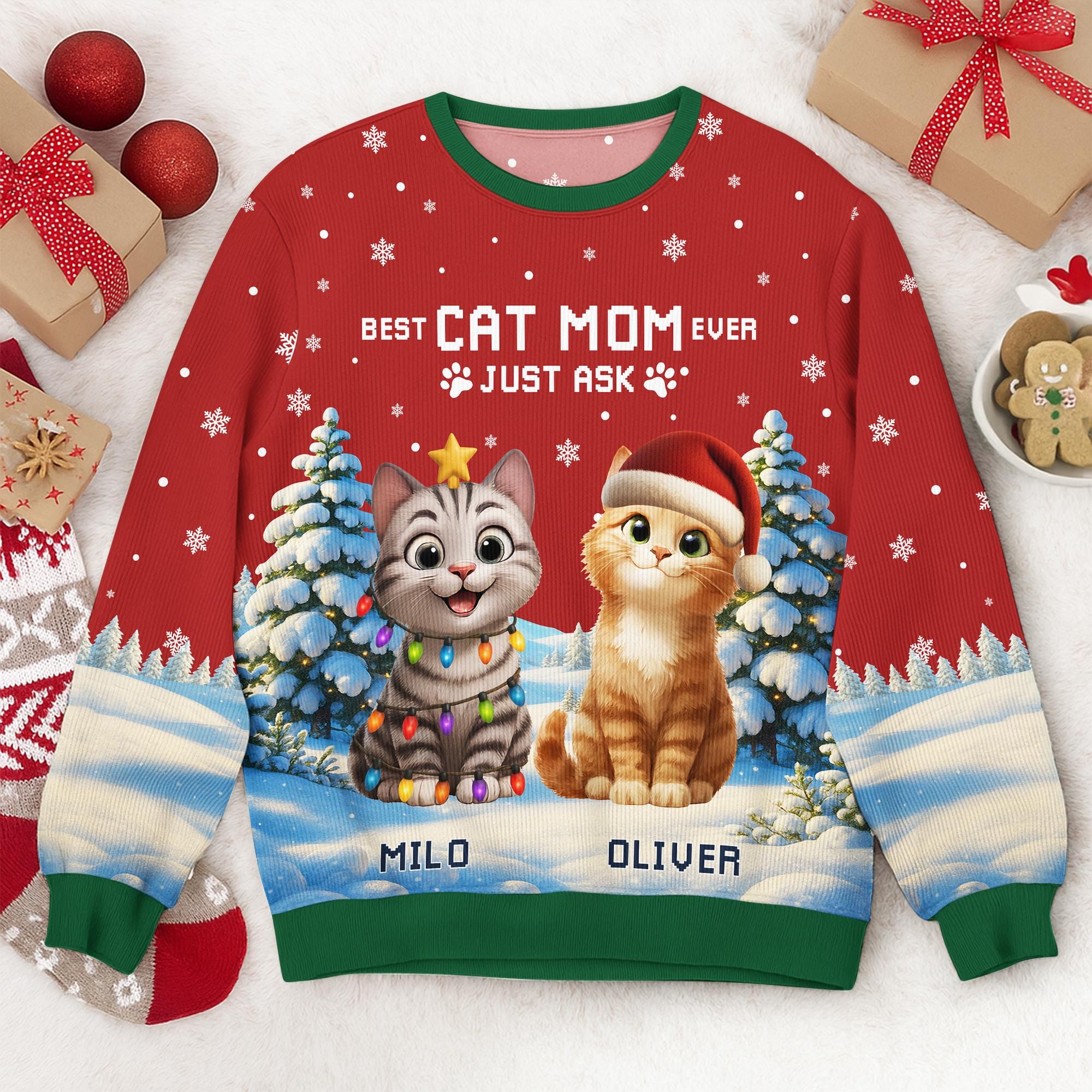 Personalized Cat Best Cat Mom Ever Ugly Sweater, Custom Cat Breed Ugly Sweater, Funny Christmas Gift For Cat Lover, Cat Mom, Cat Dad Gifts