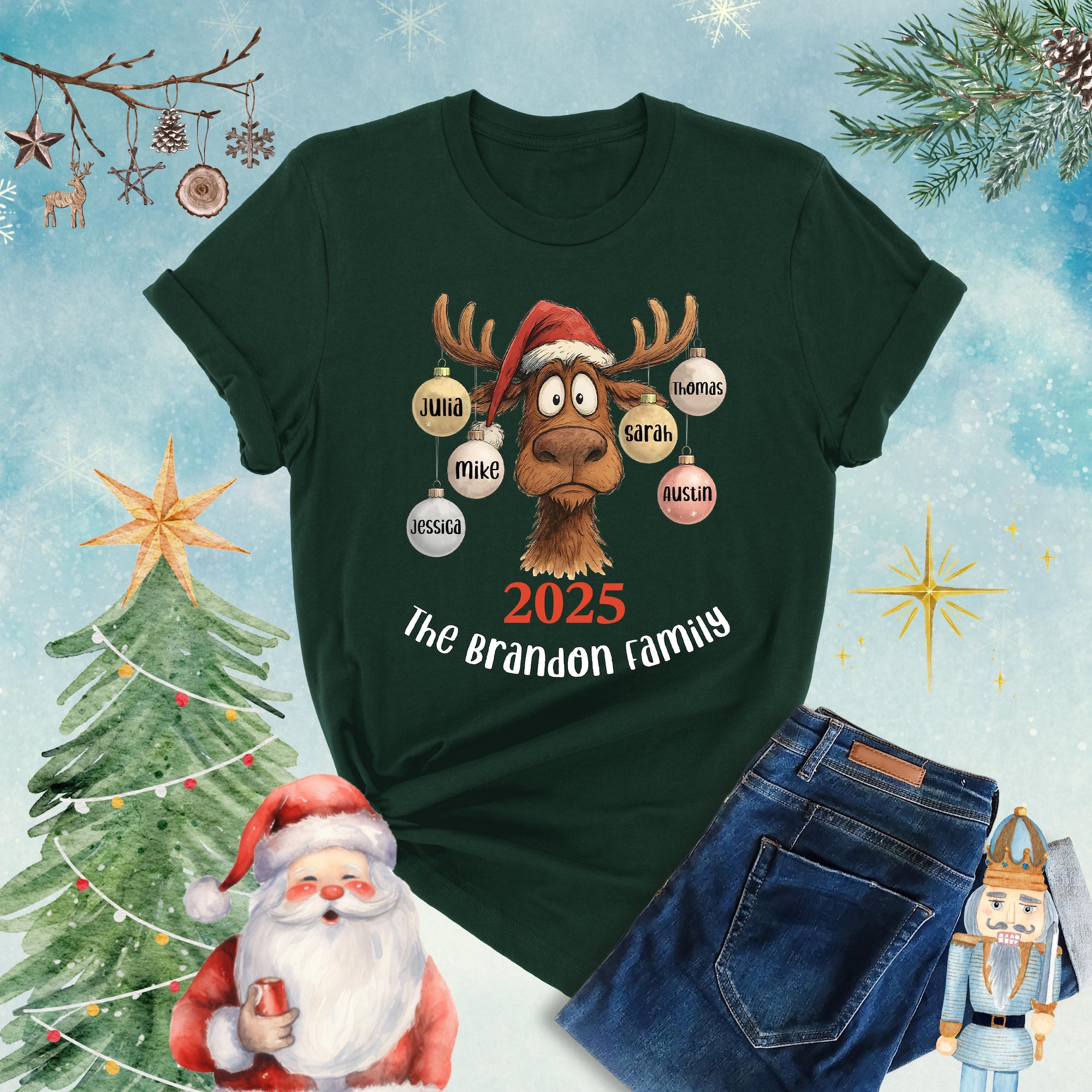 Moose Family Christmas Shirts, Custom Family Christmas Shirts, Personalized Name Christmas Shirt, Christmas Matching, Christmas Family Gifts