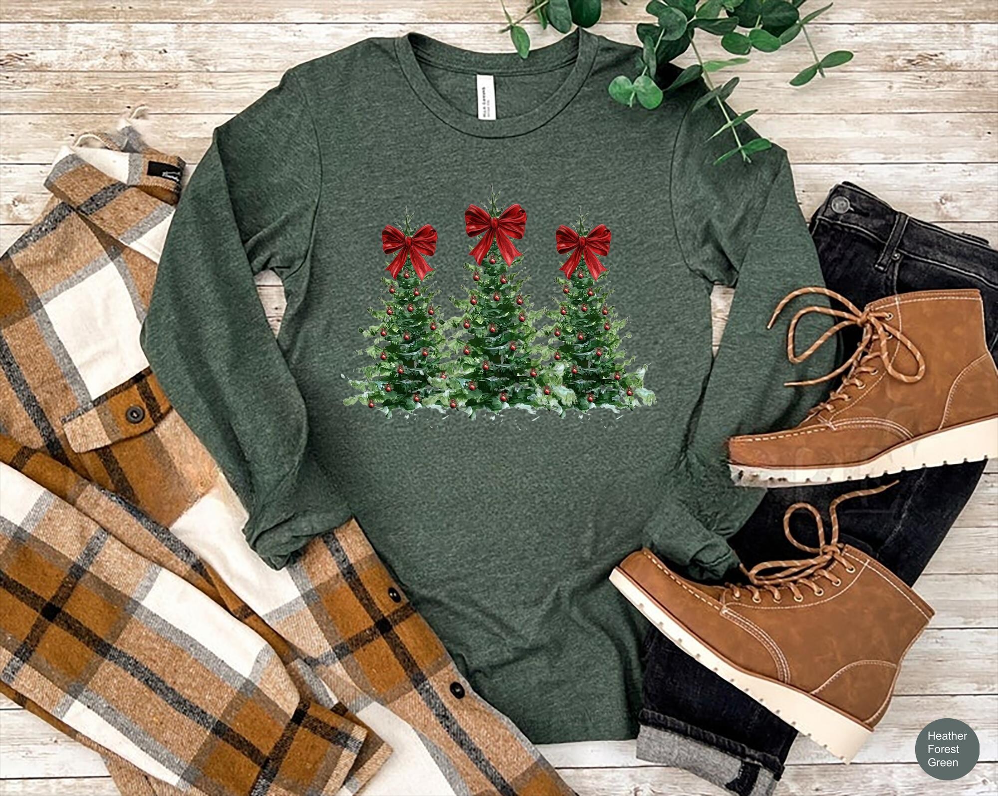 il_2000xN.7294205733_c78h-1.jpg Woman's Holiday Shirt, Women's Xmas Tee, Christmas Sleigh Crewneck, Christmas Tree Tee, Xmas Tree, Women's Christmas Tee, Chic Winter Shirt