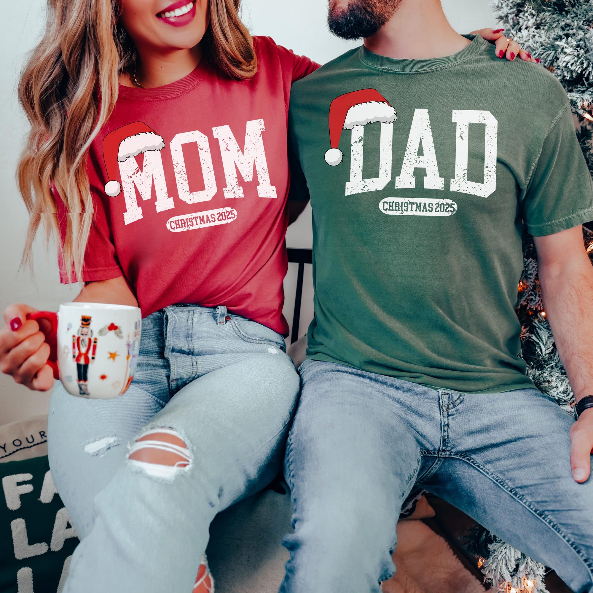 Matching Mom And Dad Christmas Shirt, Family Xmas Tee, New Parent Holiday Gift, Comfort Colors® Mom Dad Shirt, Pregnancy Reveal Outfit