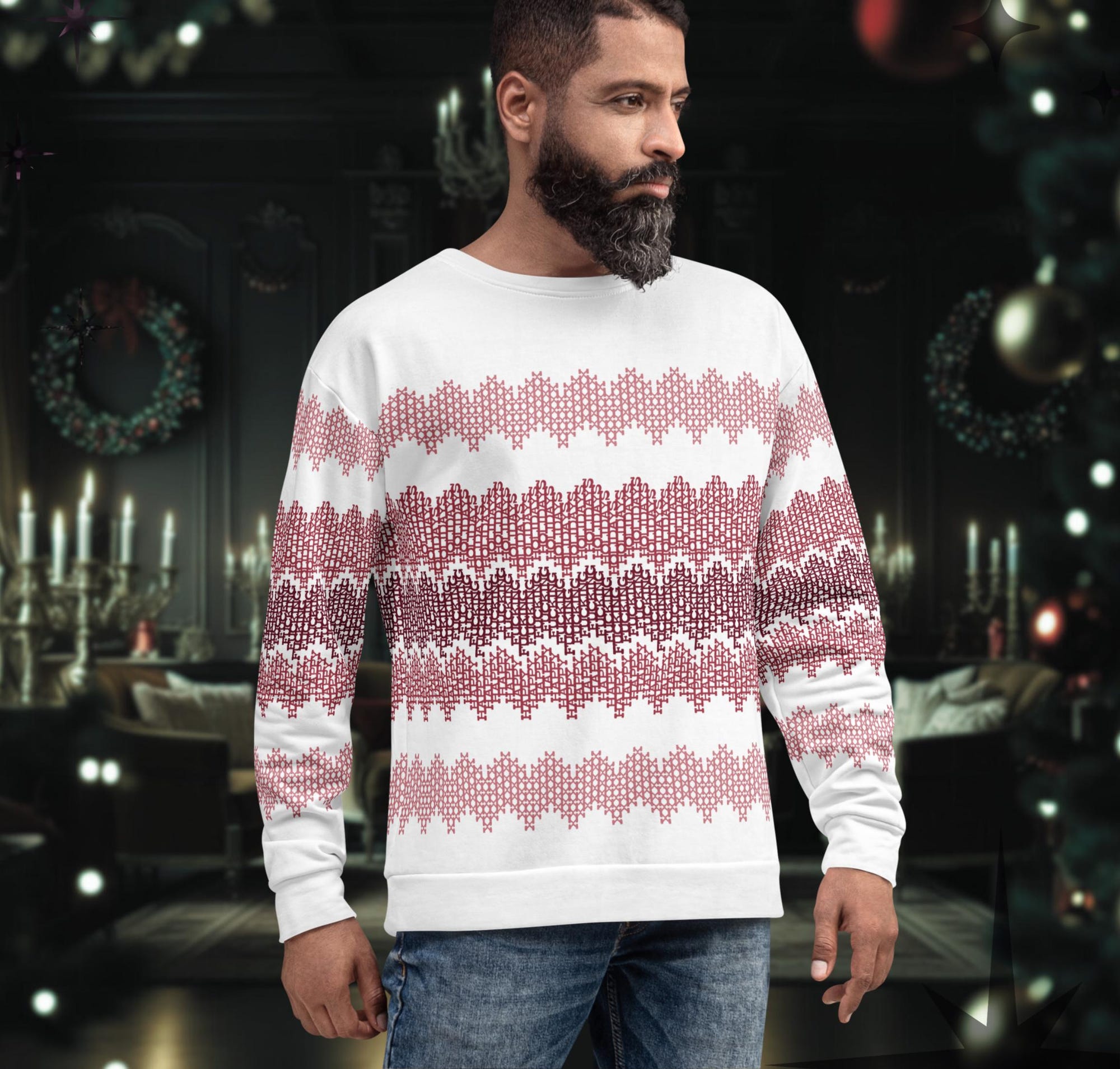 il_2000xN.7295040189_hbr0-1.jpg Hidden Message Sweatshirt – "Happy Fucking Holidays" Red Fair Isle All-Over Unisex Crewneck 2xs-6xl