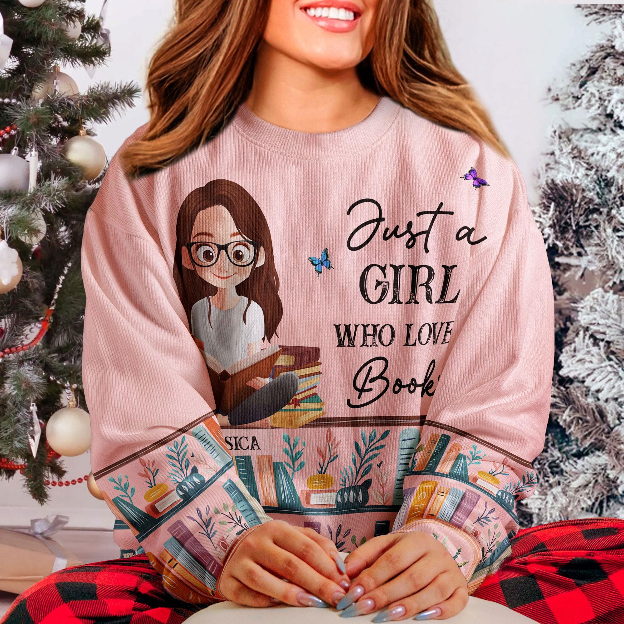 Just A Girl Who Loves Books, Personalized Ugly Sweater, Book Lover Gift, Book Club Gifts, Gift For Daughter, Gift For Bookworm Book Club