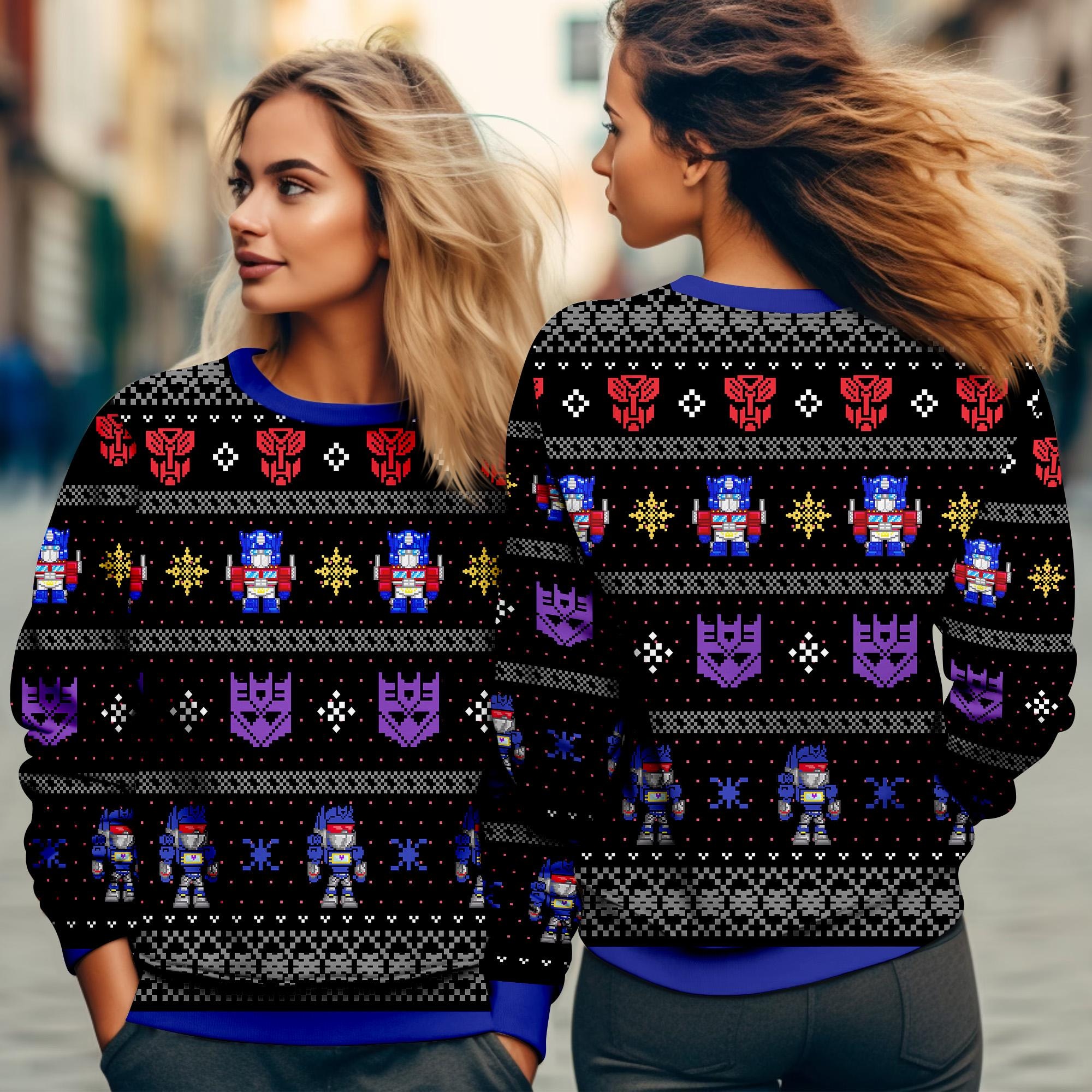 Transformers Ugly Christmas Sweater, Robots in Disguise Holiday 3D Print Pullover, Funny Geeky Outfit for Men Women 2025