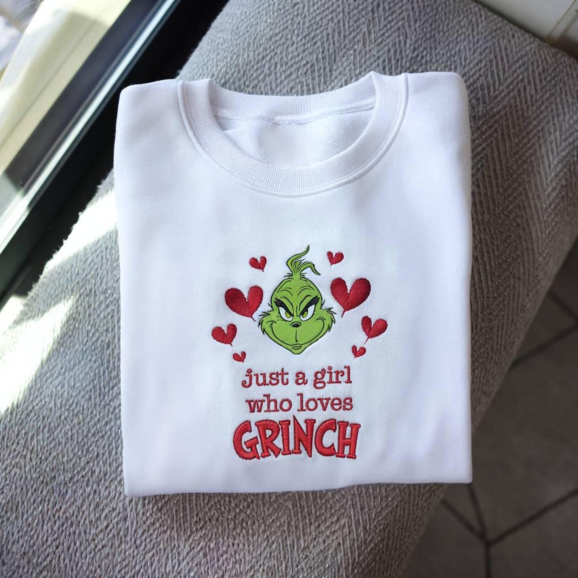 il_2000xN.7296580459_s9z6-1.jpg Embroidered Just a Girl Who Loves Grinch Sweatshirt, Merry Grinchmas Sweatshirt, Retro Christmas, Grinch Sweatshirt, Cute Christmas Gift