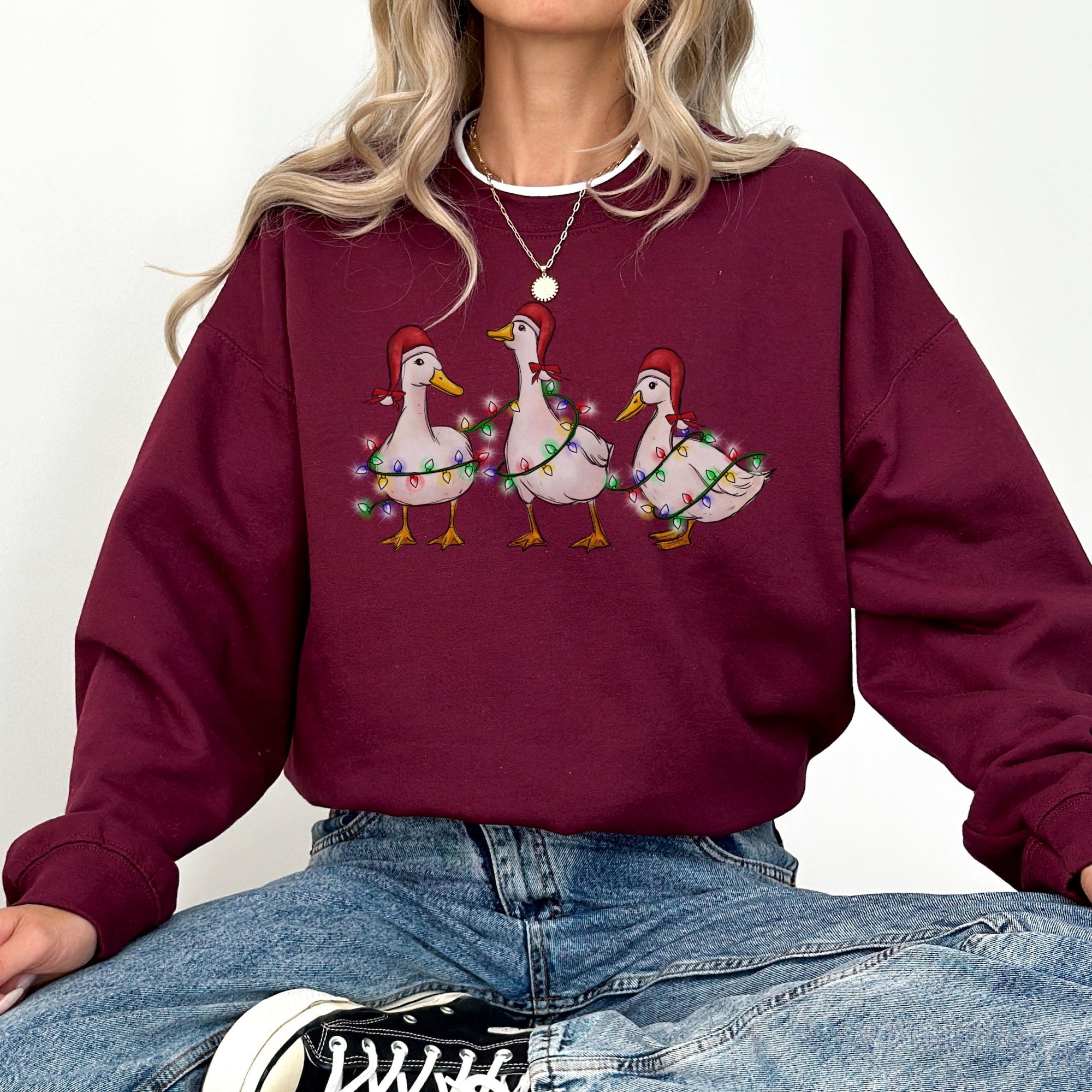 Cute duck Christmas sweater, Christmas sweater with geese, Kawaii Duck Xmas sweater, gift for duck fans, Christmas gift