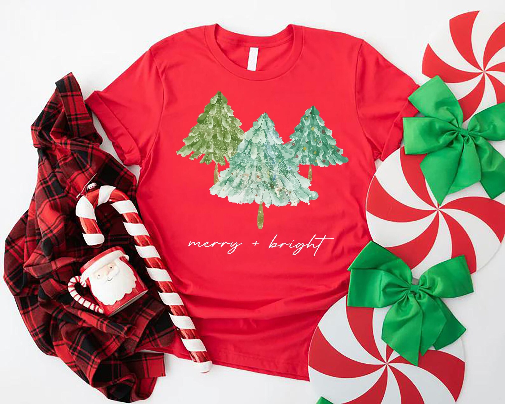 Merry and Bright Trees, Women’s Christmas Shirt, Christmas Tees T-Shirt, Womens Holiday Outfits, Xmas Trees Shirt, Merry Christmas Gift
