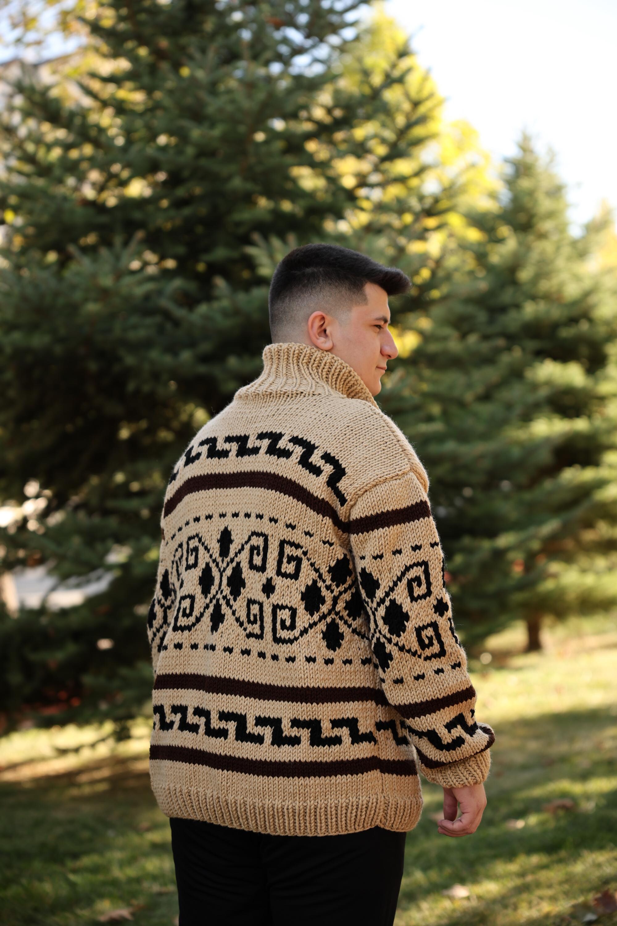 il_2000xN.7298387411_p4t1.jpg Big Lebowski Cardigan,The Dude Sweater, Vintage Sweater,Western Cowichan Sweater,Hand Knit Chunky Sweater for Cool Weather Gift