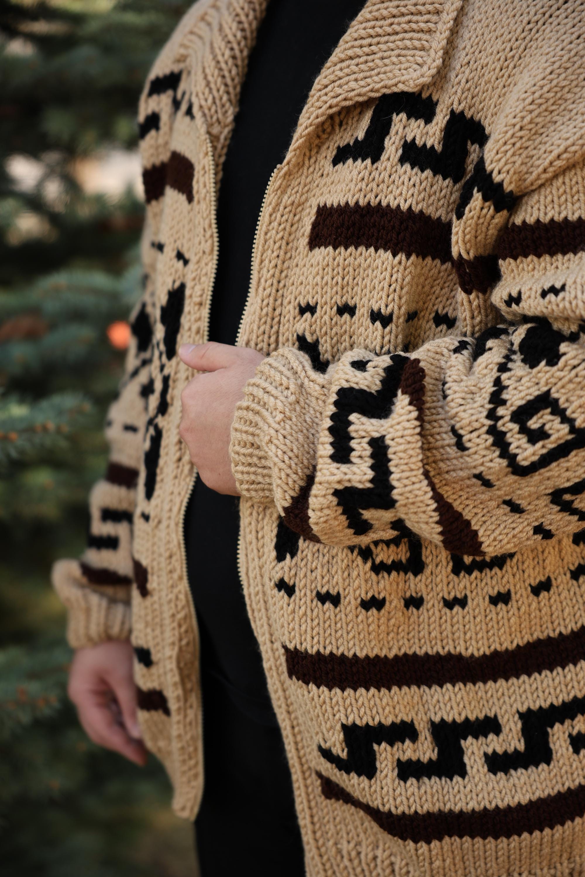 il_2000xN.7298387417_s09c.jpg Big Lebowski Cardigan,The Dude Sweater, Vintage Sweater,Western Cowichan Sweater,Hand Knit Chunky Sweater for Cool Weather Gift