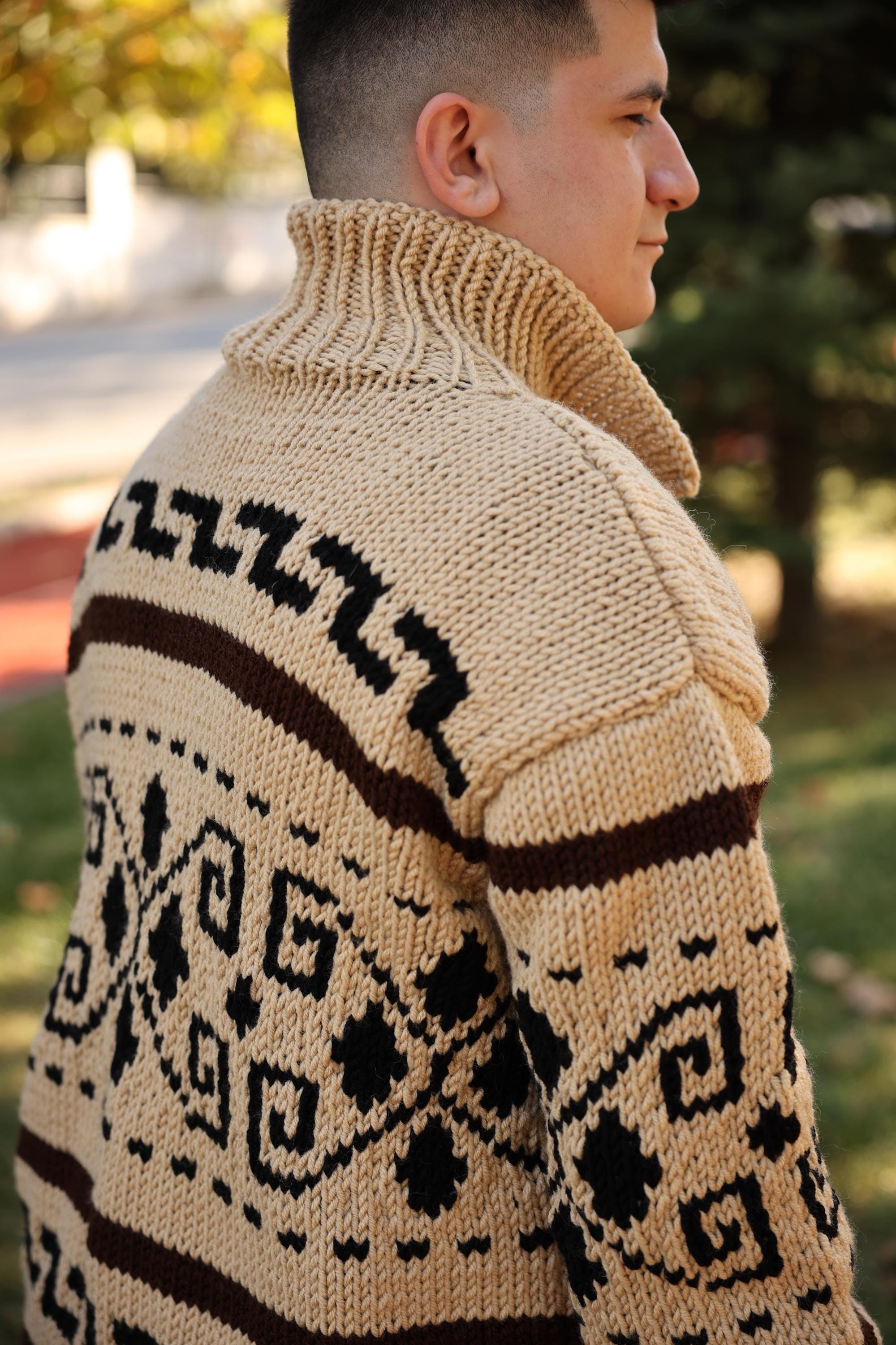 il_2000xN.7298387527_50zf.jpg Big Lebowski Cardigan,The Dude Sweater, Vintage Sweater,Western Cowichan Sweater,Hand Knit Chunky Sweater for Cool Weather Gift