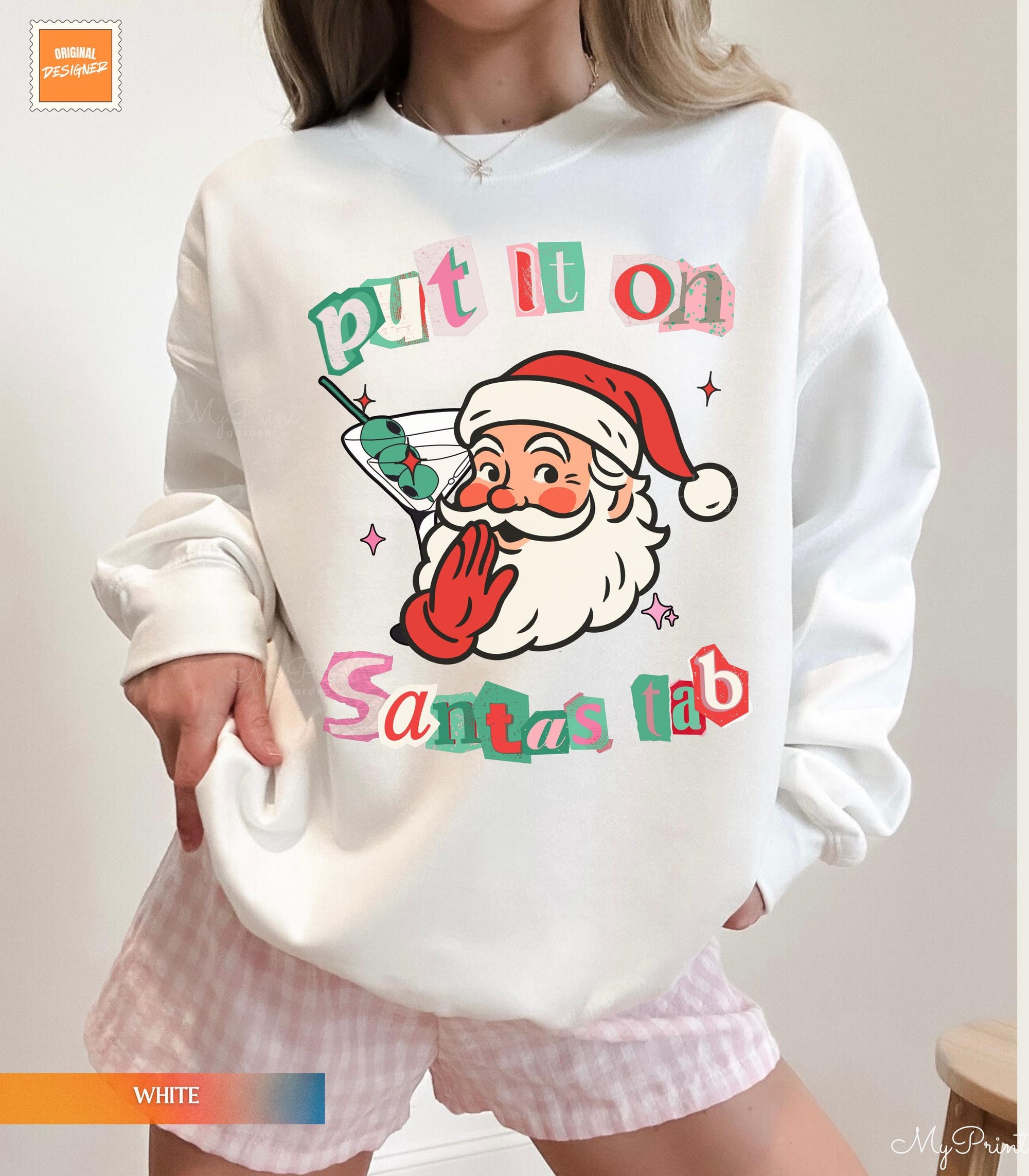 Put It On Santas Tab Funny Christmas Sweatshirt For Wifey Bride To Be, Santa Cocktail Christmas Crewneck Crewneck