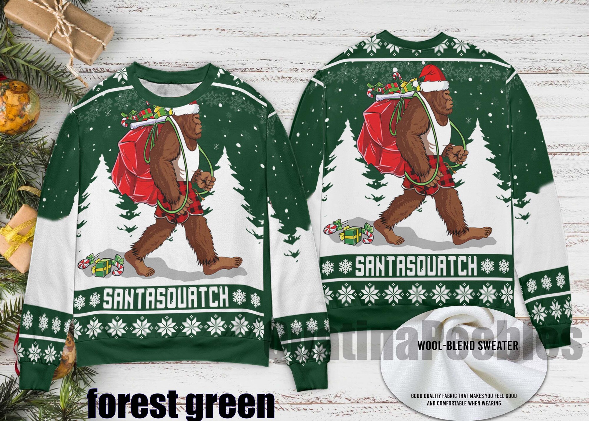 il_2000xN.7299966859_pefm.jpg Bigfoot Santasquatch Christmas Sweater, Funny Bigfoot Holiday Ugly Sweater, Santasquatch Ugly Christmas Sweater, Funny Holiday Party Outfit