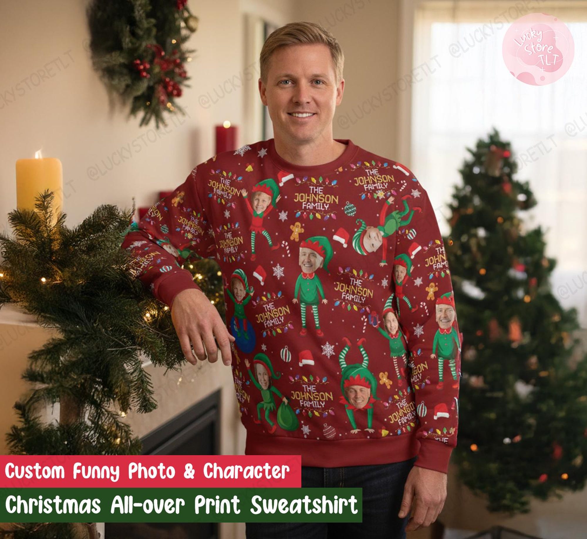 Funny Elf Couple Christmas Sweater 2025, Ugly Xmas Sweater with Custom Photo, Matching Elf Holiday Outfit for Couples, Friends & Families