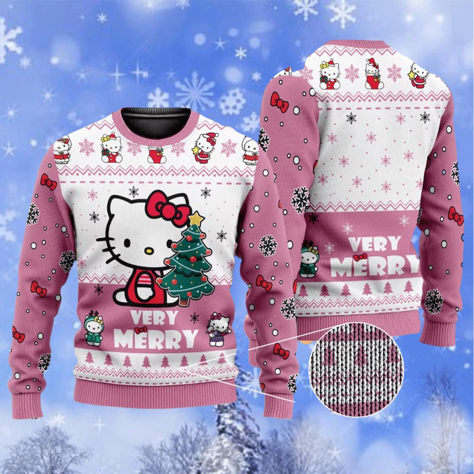 Hello Kitty Very Merry Ugly Sweater, Hello Kitty Ugly Knitted Christmas Sweater, Christmas 3D Print Ugly Sweater, Christmas Gifts