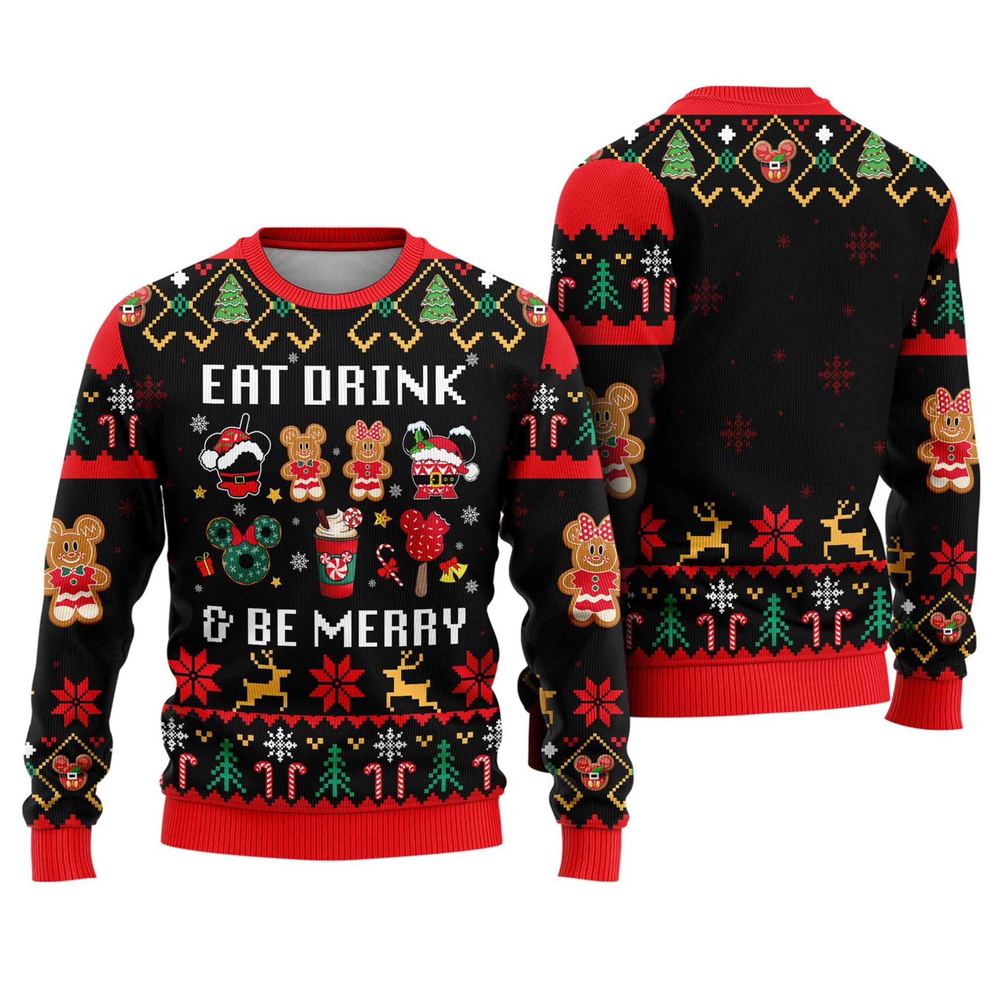 Eat Drink And Be Merry Ugly Christmas Sweater, Mickey Minnie Gingerbread Ugly Sweater, Disneyland Ugly Christmas Sweater, Xmas Holiday Party