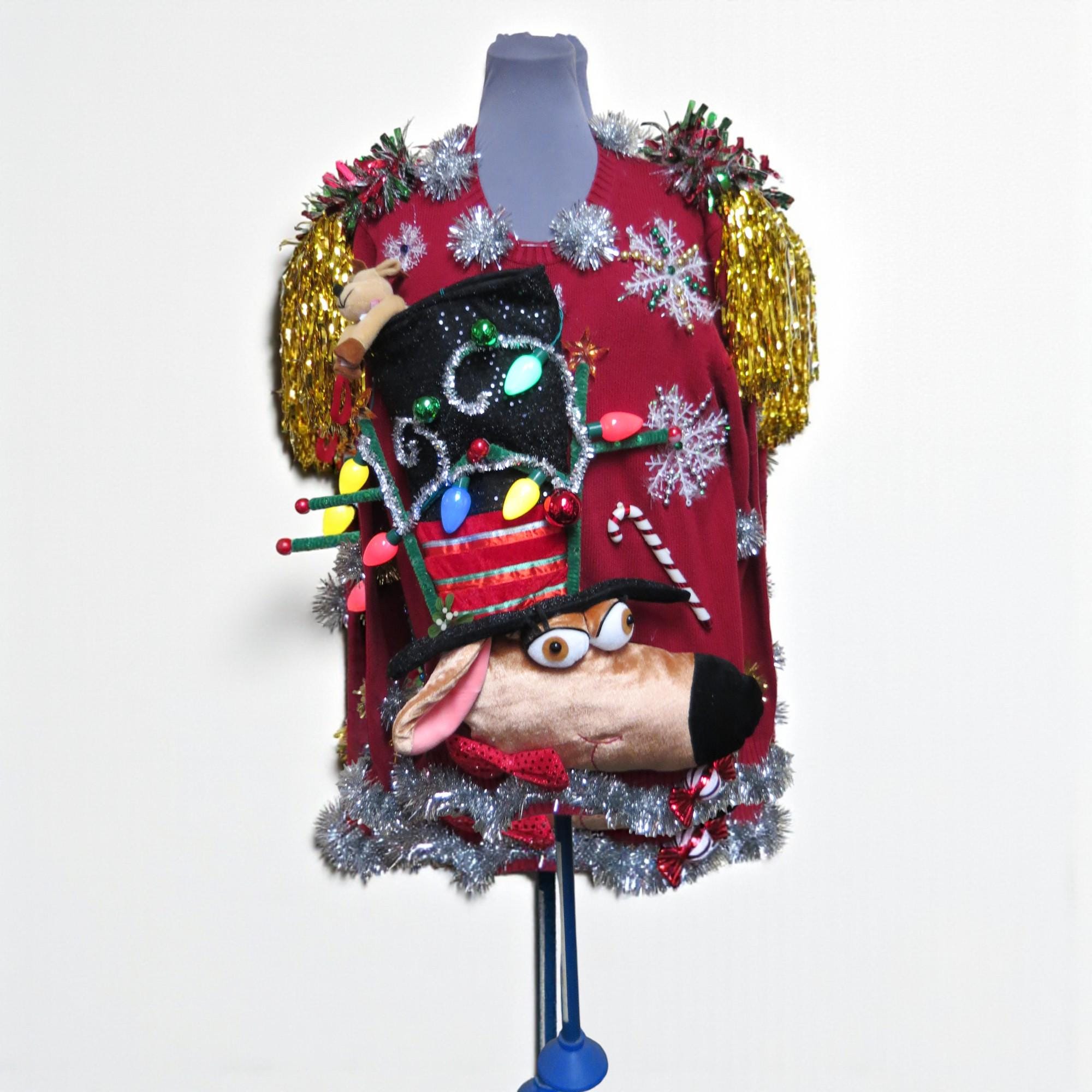 Reindeer stocking,  Hysterical Tacky Ugly Christmas Sweater Men’s Hodge Podge of Christmas  Men’s  Large  Sweater,  Funny