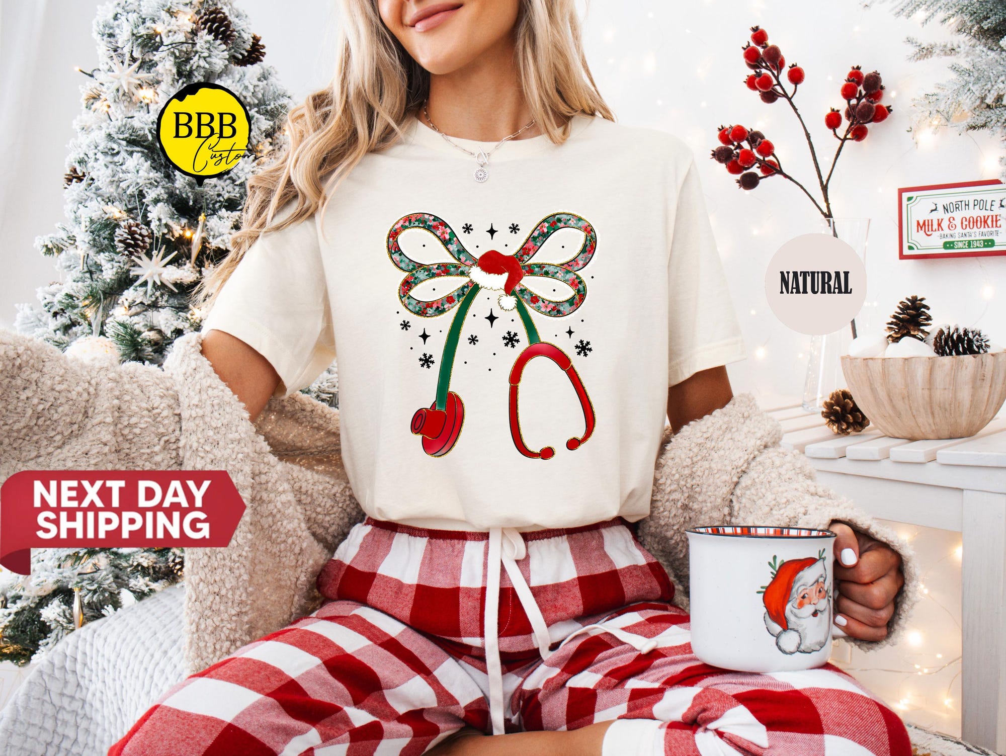 Coquette Nurse Christmas T-Shirt: Xmas Stethoscope Tee