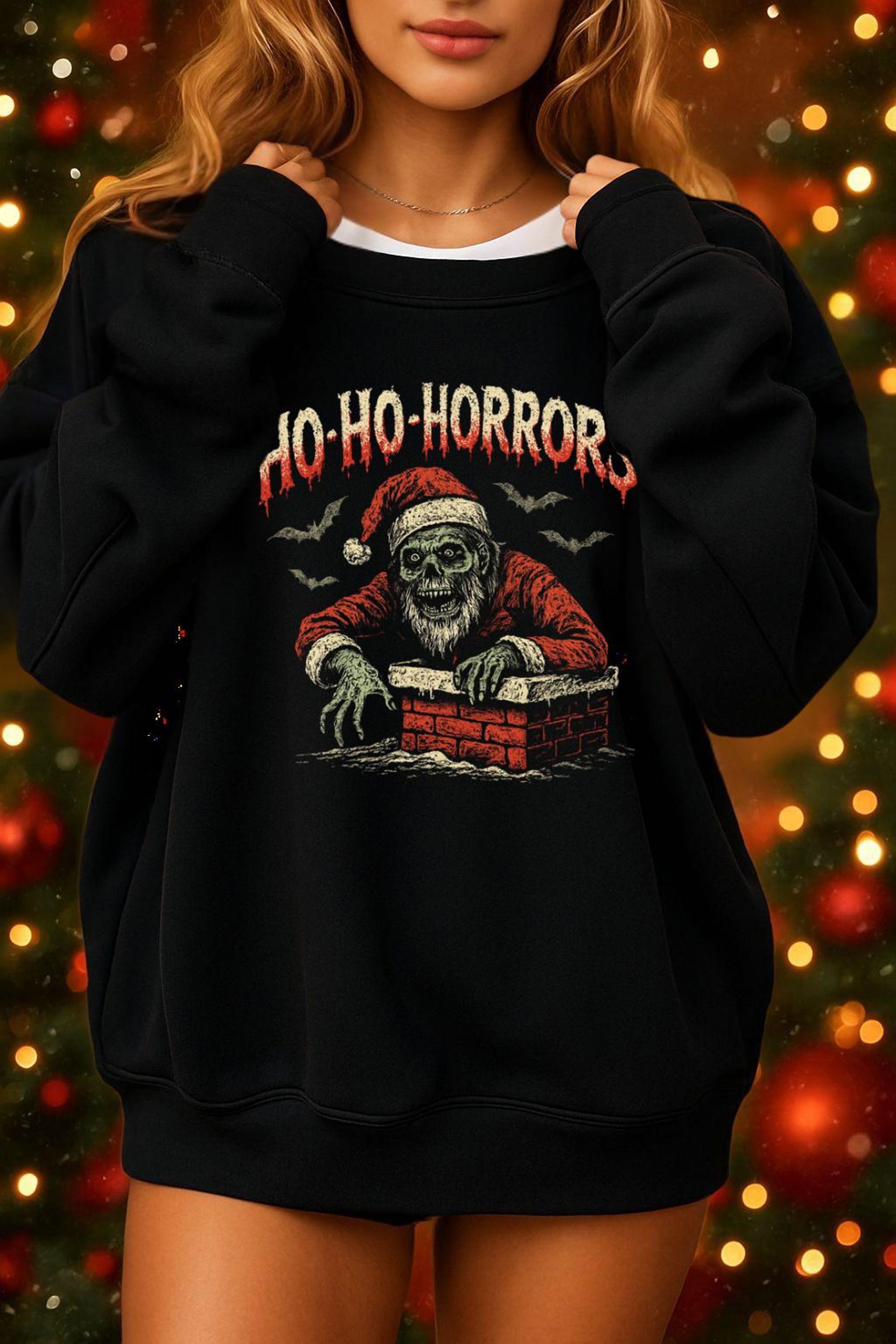 Zombie Santa Gothic Christmas Shirt | Ho Ho Horrors Spooky Xmas Tee Dark Holiday Horror Sweatshirt | Creepy Gothic Xmas Gift for Horror Fans