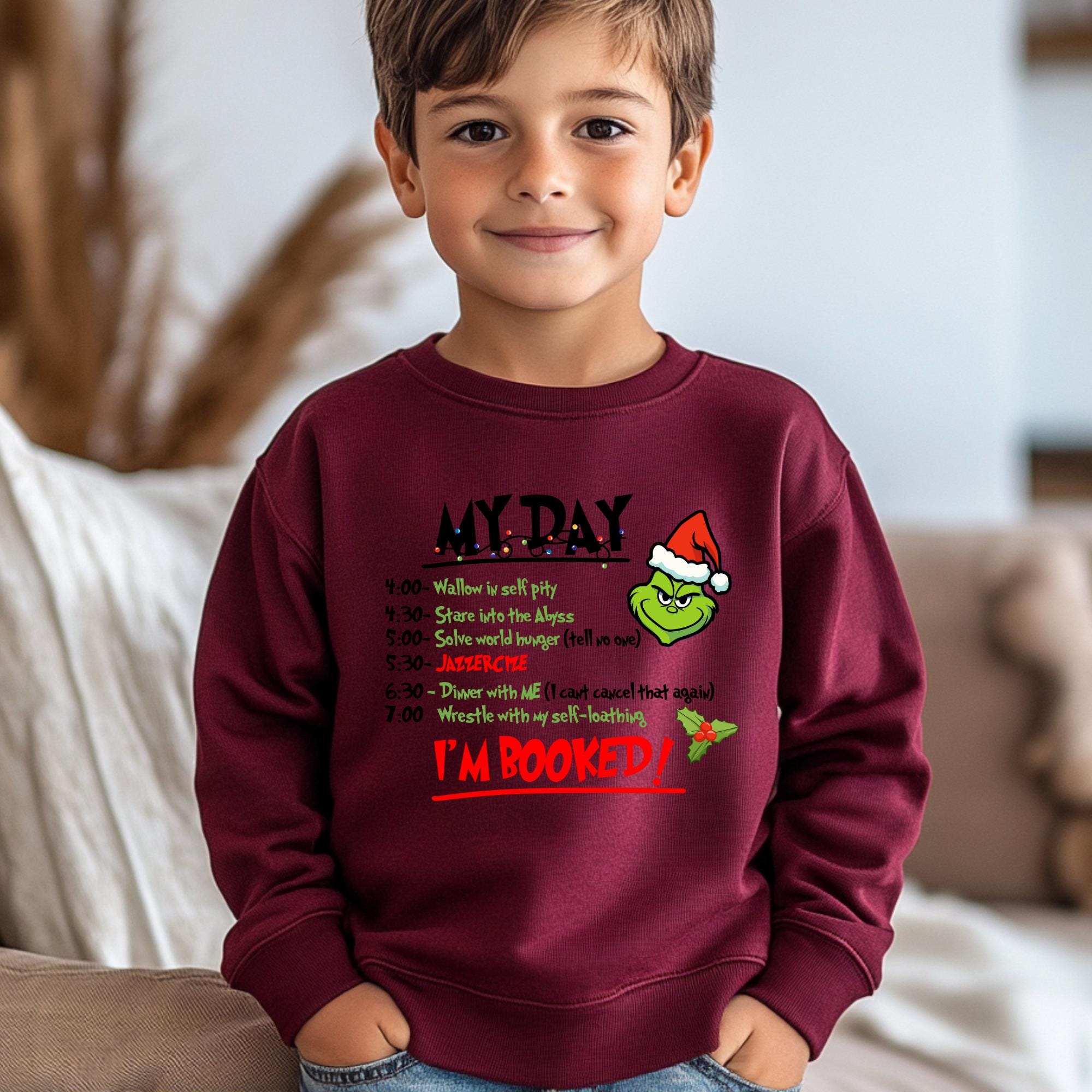 il_2000xN.7301464527_9dk8.jpg My Day I'm Booked Xmas Youth Sweatshirt, Grinch Christmas Schedule Kids Sweatshirt, Holiday Toddler T-Shirt, Youth Christmas Graphic Tee