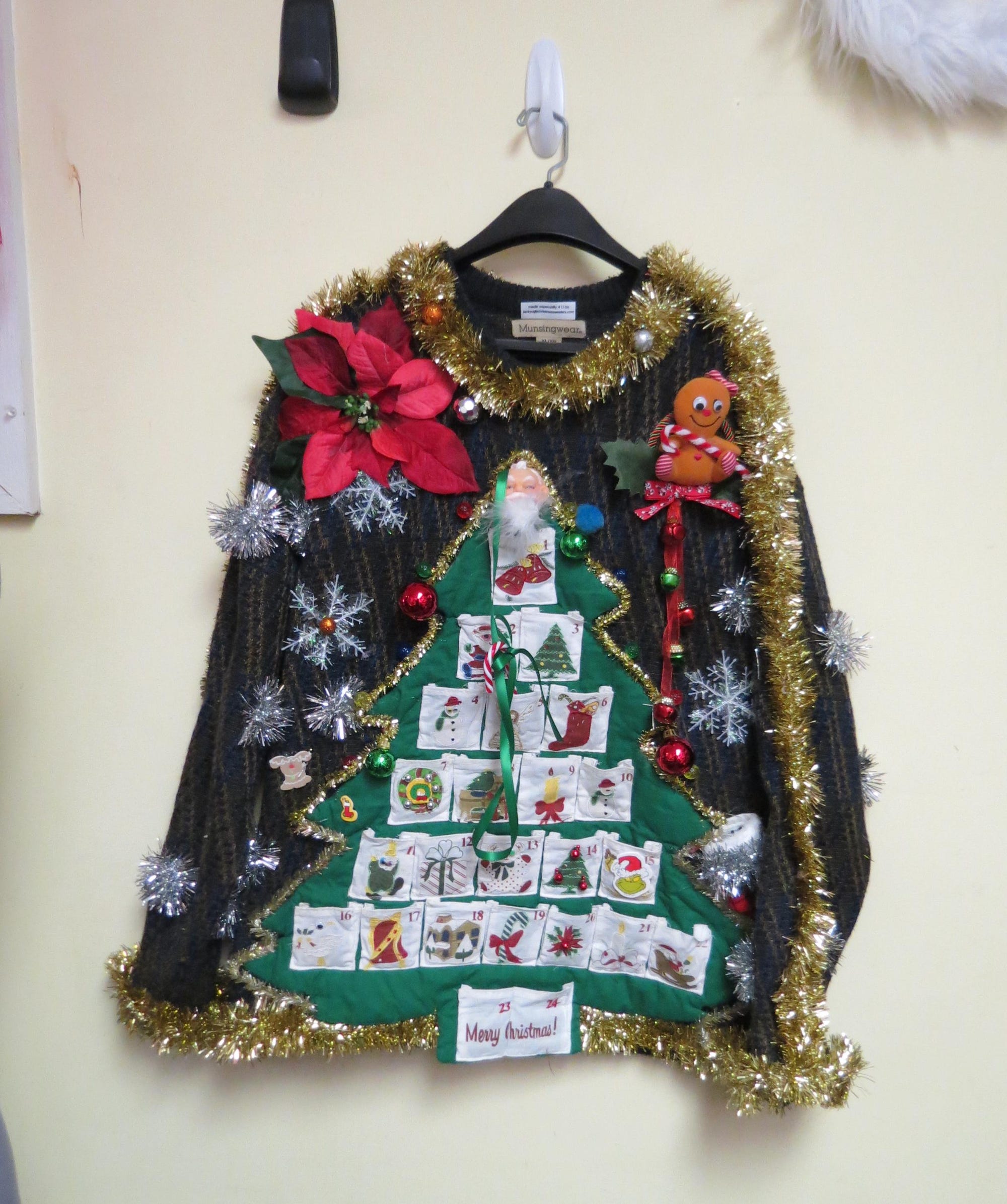 Count Down to Christmas Interactive Huge 3-D Advent Calendar Tacky Ugly Christmas Sweater Mens XLarge, Funny, Ready To Ship