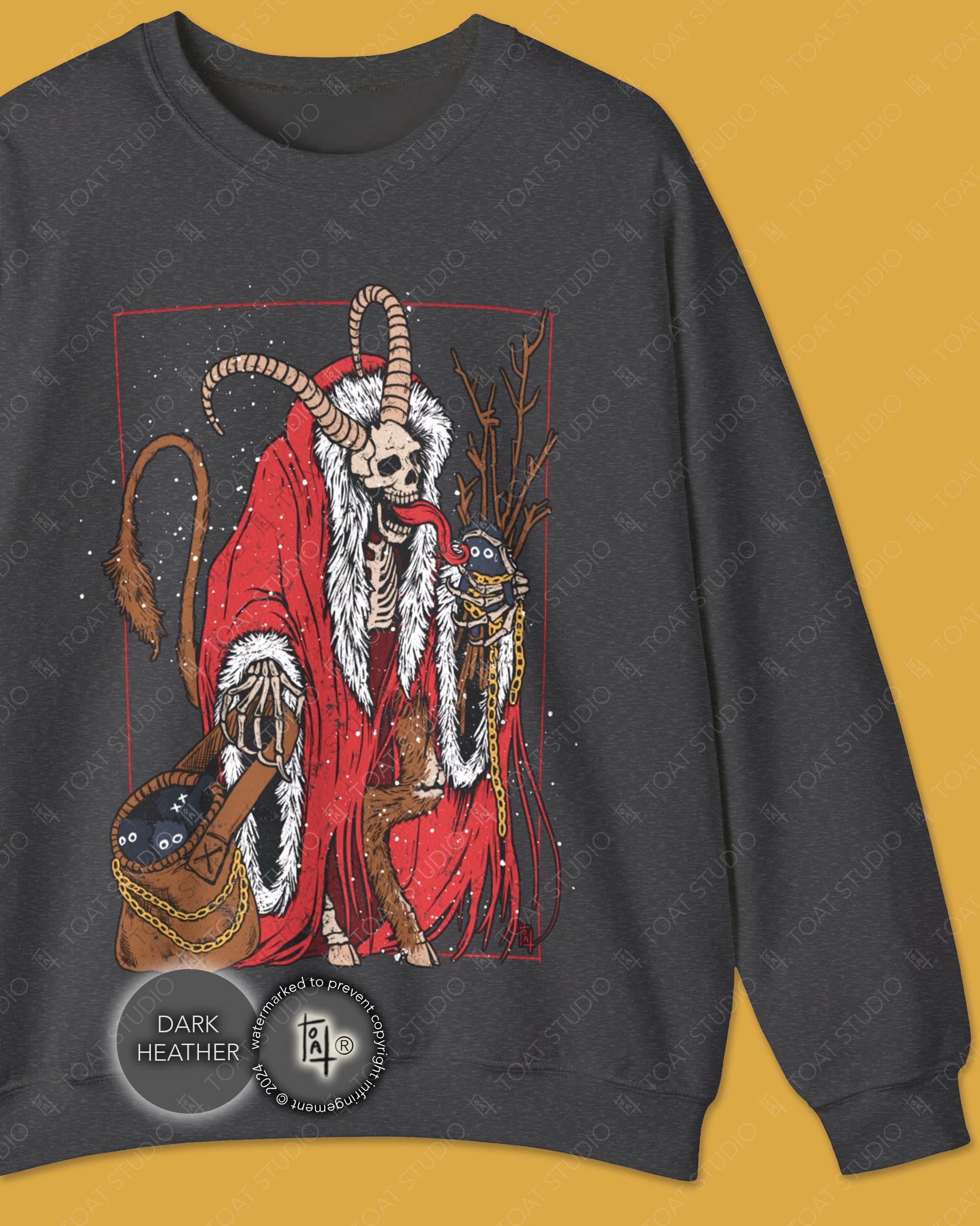 il_2000xN.7301968869_hl27.jpg Merry Krampus III Unisex Sweatshirt: Spooky Skeleton Christmas Devil, Gruss Vom Krampus Evil Santa