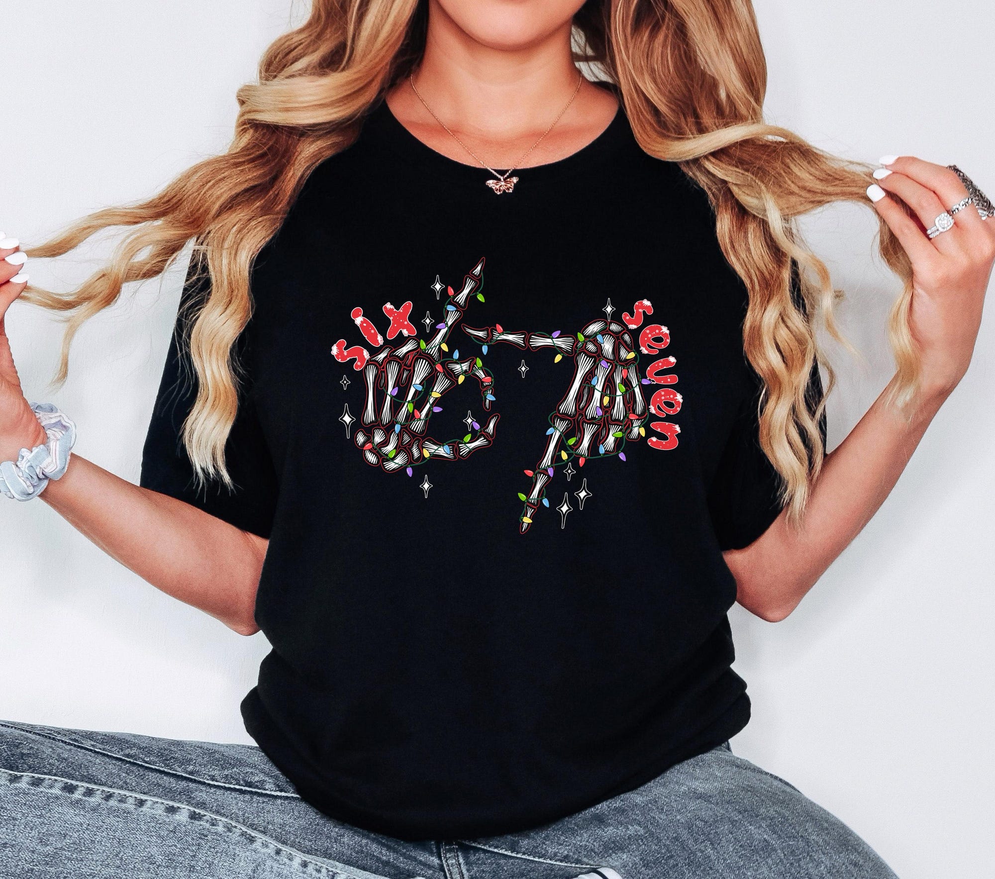 il_2000xN.7302157463_8q1o-1.jpg Funny Christmas Skeleton Hands Sweatshirt: 6 7 Meme Holiday Shirt