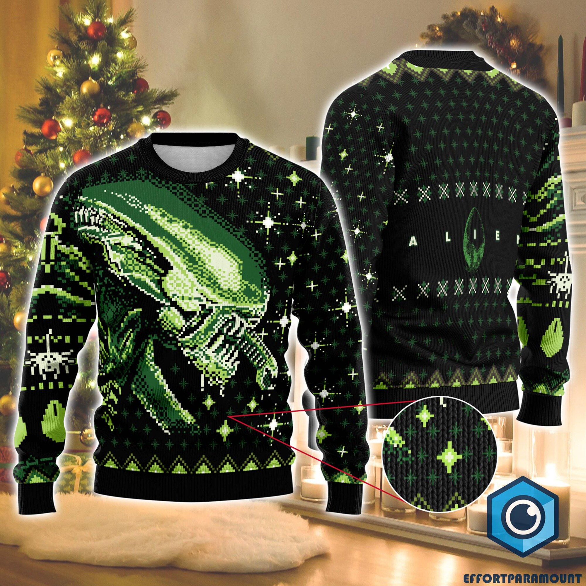 Xenomorph Alien Movie Ugly Christmas Sweater, Xenomorph Movie Christmas Sweater, Scifi Movie Sweater Gift for Fans