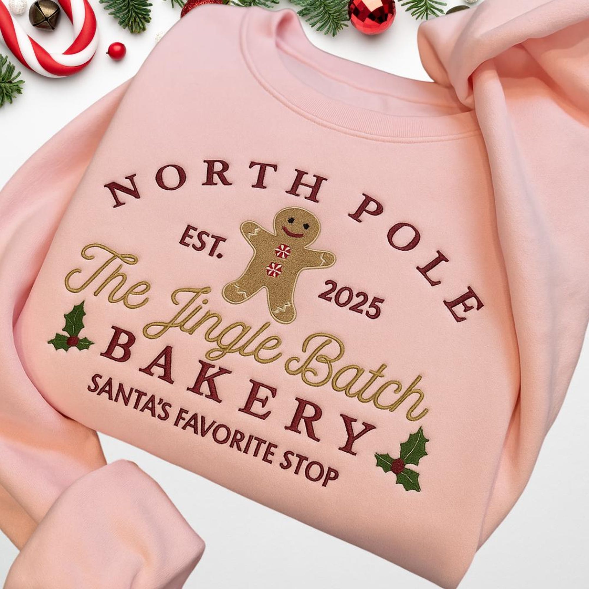 il_2000xN.7302496653_8nu2-2.jpg Embroidered Gingerbread Sweatshirt: Jingle Batch Baker Christmas Pullover, North Pole Cookie Co Sweatshirt