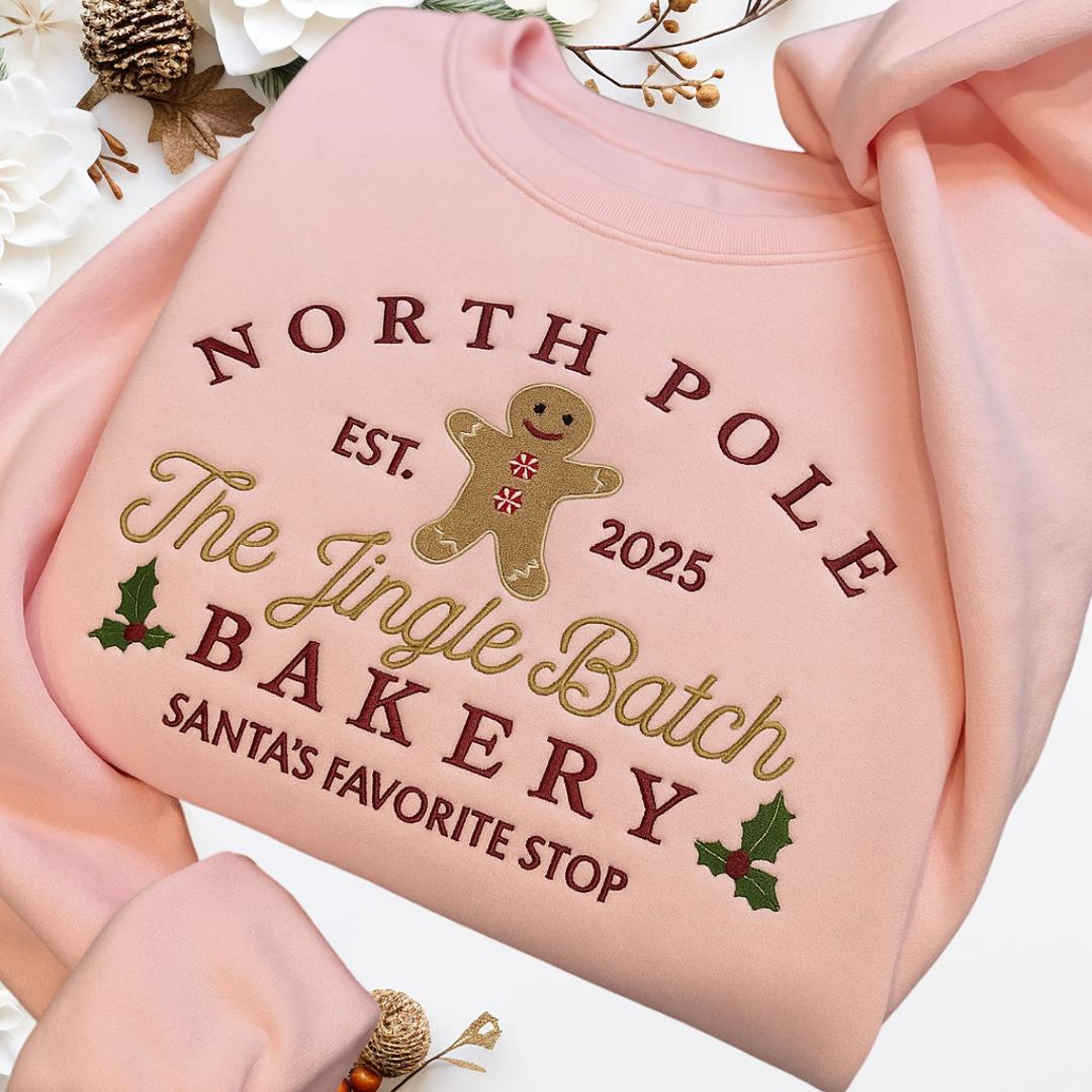 il_2000xN.7302496679_7aq2-2.jpg Embroidered Gingerbread Sweatshirt: Jingle Batch Baker Christmas Pullover, North Pole Cookie Co Sweatshirt