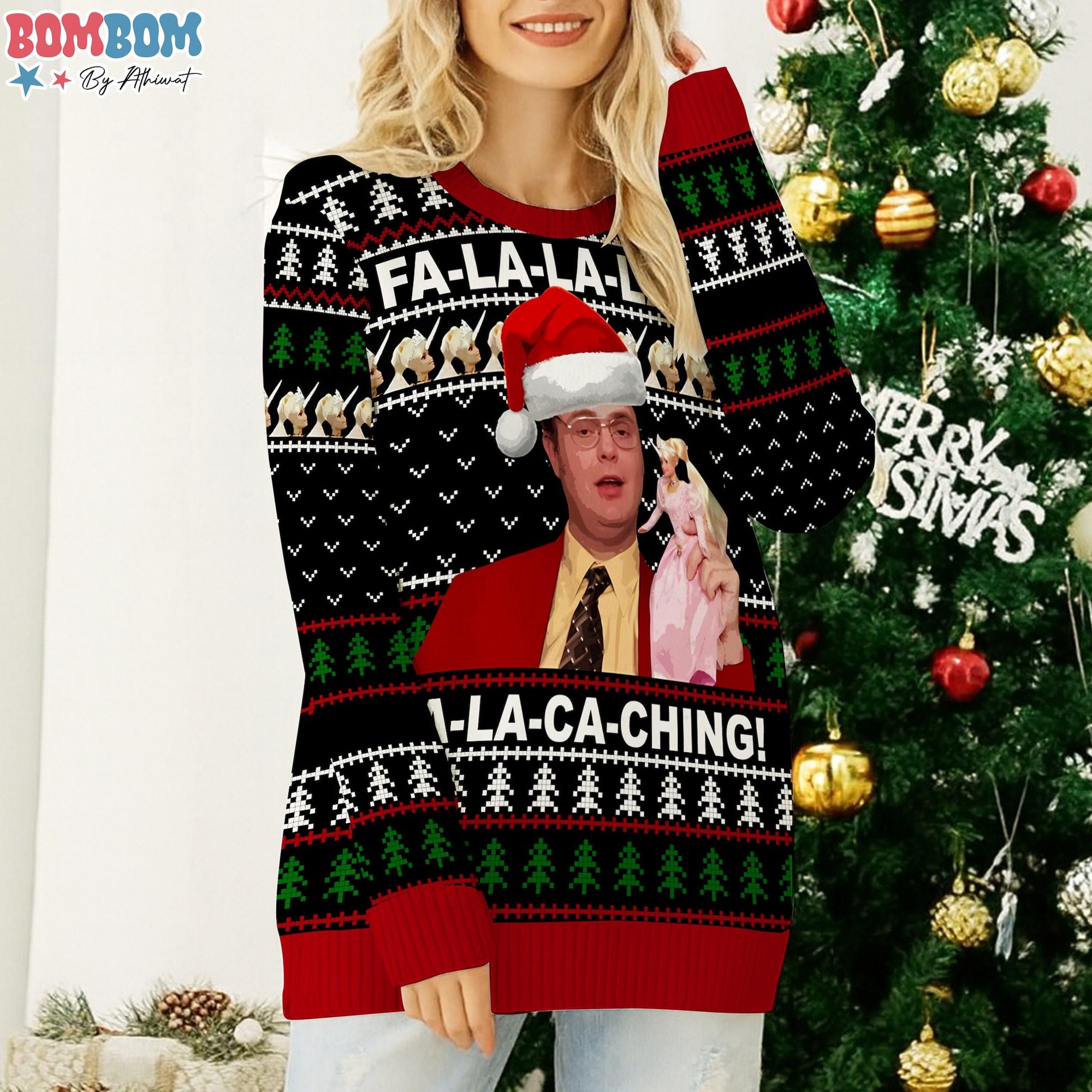 The Office Dwight Schrute Ugly Christmas Sweater, La La La Ca Ching The Office Christmas Sweater, The Office Christmas Gift for Fans