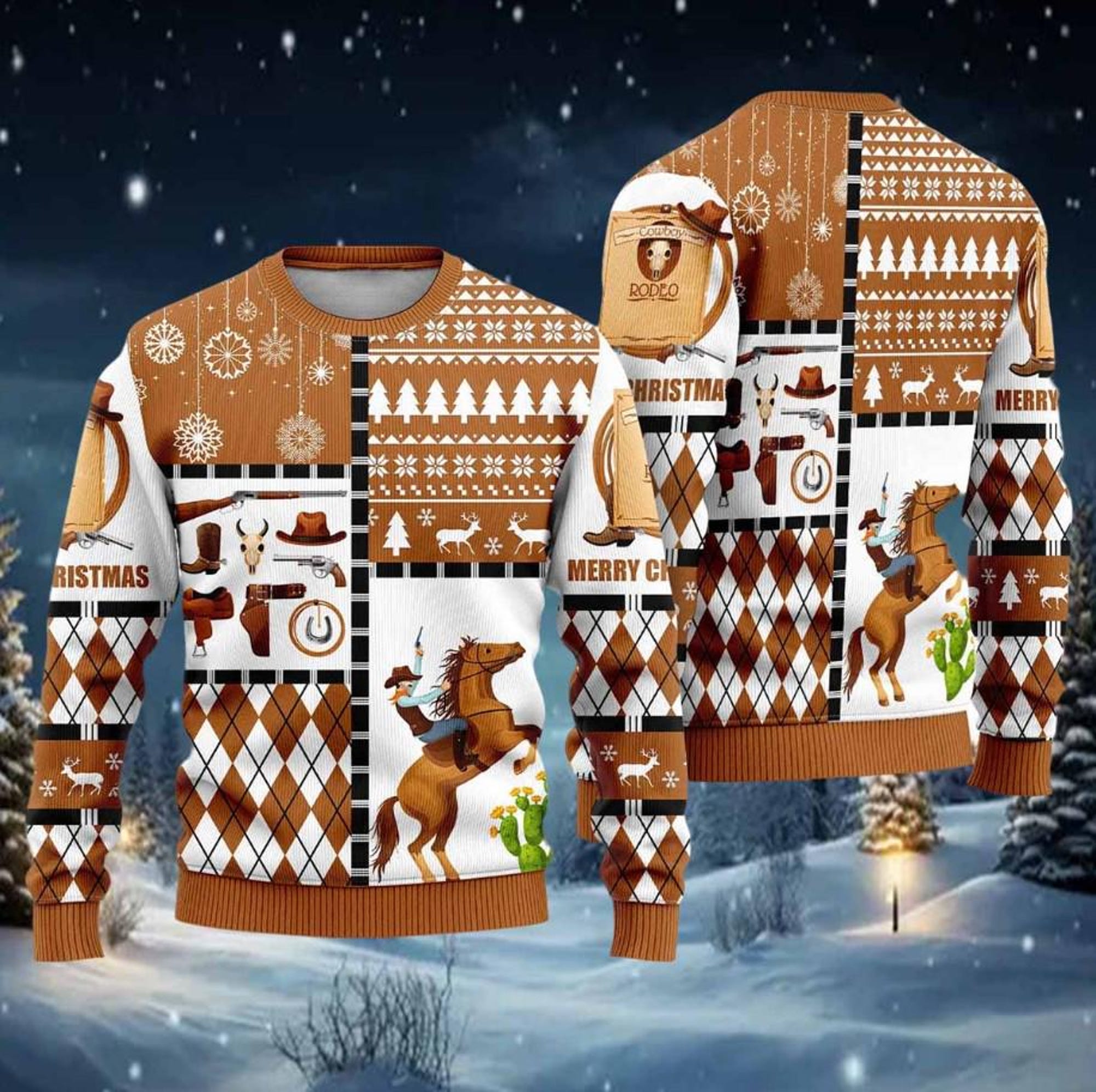 Western Cowboy Christmas Sweater, Rodeo Holiday Sweater, Country Style Xmas Jumper, Funny Ranch Winter Outfit, Farm Lover Gift