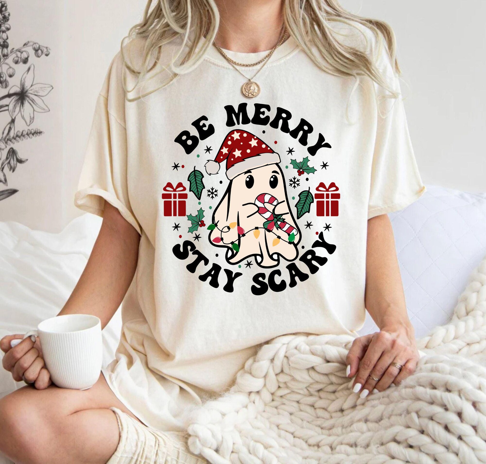 il_2000xN.7305919923_97bs-1.jpg Be Merry Stay Scary Christmas Sweatshirt, Christmas Scary Shirt, Ghost T-Shirt, Christmas Gift,Ghost Christmas Shirt,Christmas Tee for Women