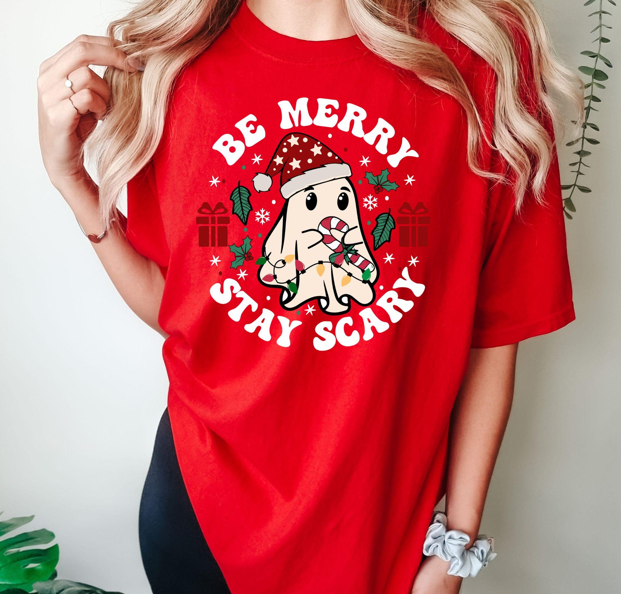 il_2000xN.7305919943_q315-1.jpg Be Merry Stay Scary Christmas Sweatshirt, Christmas Scary Shirt, Ghost T-Shirt, Christmas Gift,Ghost Christmas Shirt,Christmas Tee for Women