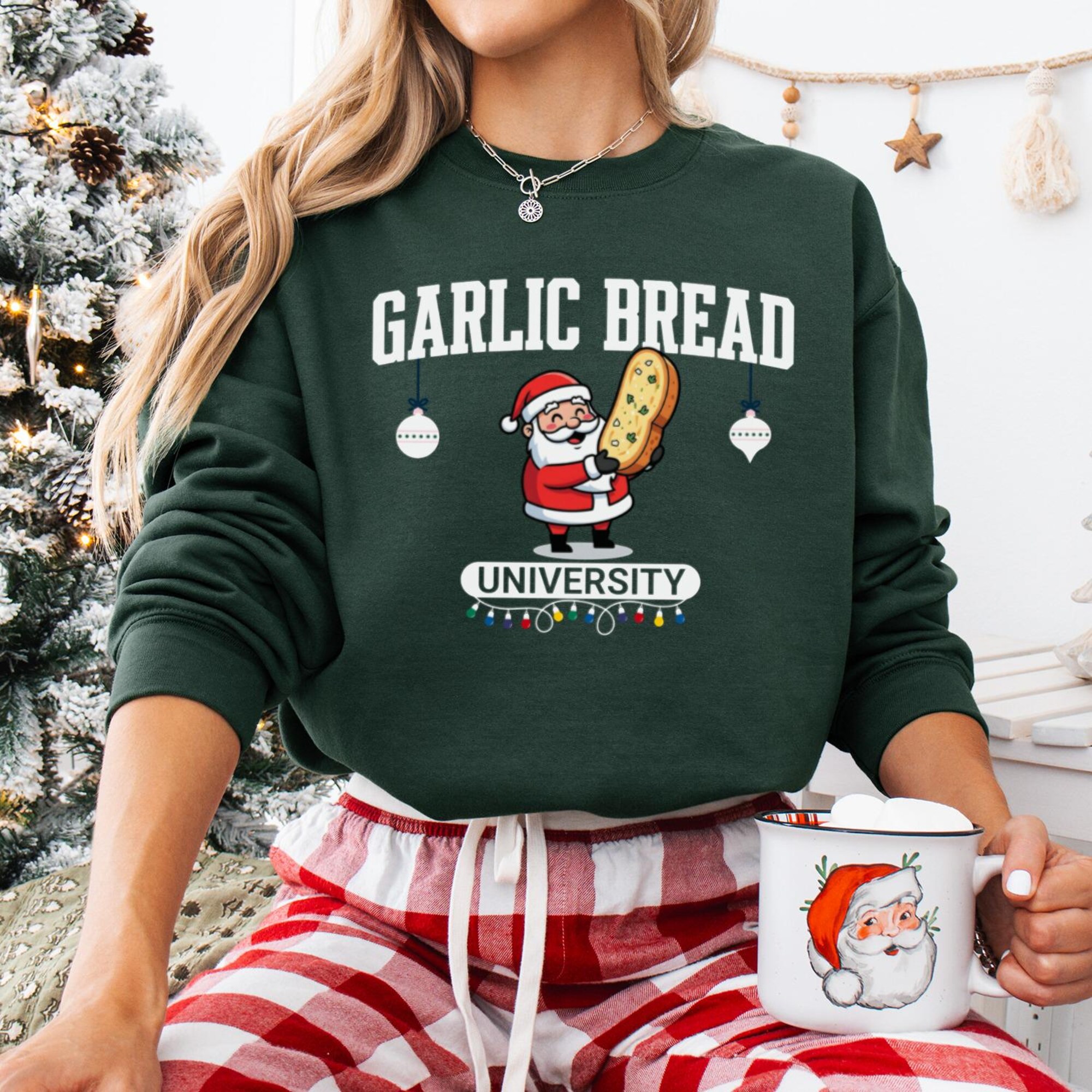 Garlic Bread University Sweatshirt, Santa Christmas Gift, Funny Foodie Sweatshirt, Unique Best Friend Gift, Bread Lover Present