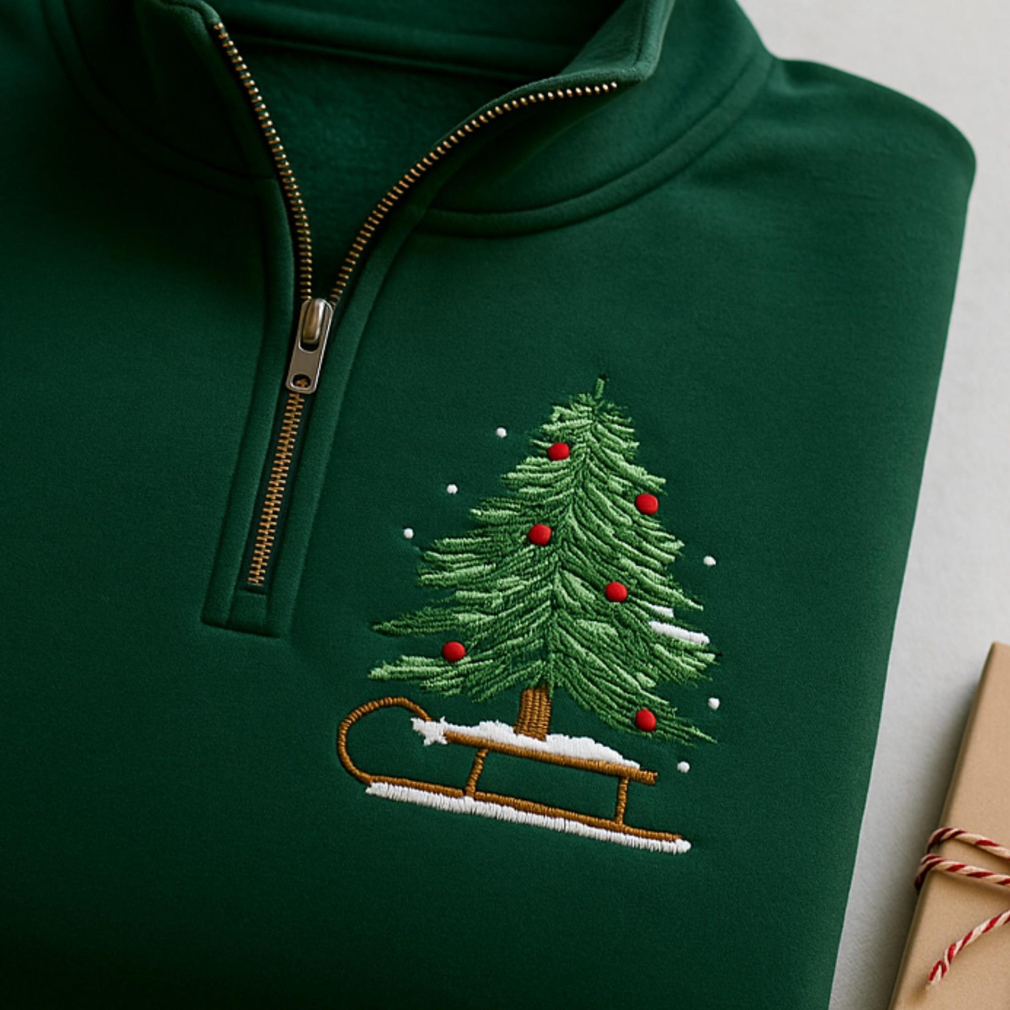 il_2000xN.7314293021_hszt.jpg Embroidered Christmas Tree Quarter Zip Sweatshirt: Holiday Sleigh Crewneck