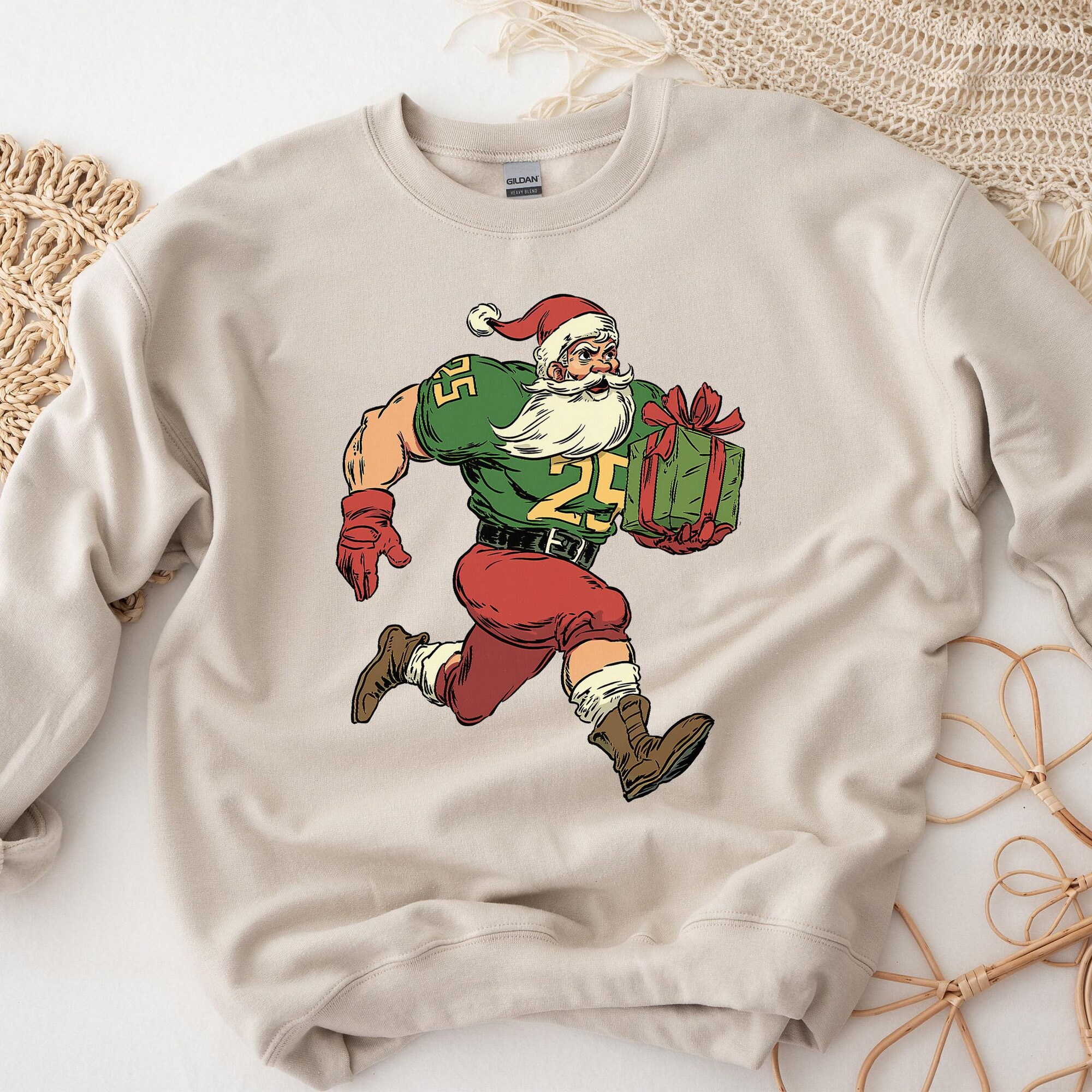 il_2000xN.7314294727_8zp4-1.jpg Funny Christmas Football Santa Shirt, Christmas Sweatshirt, Tis the Season for Touchdowns Tee, Retro Game Day Shirt, Football Mascot Hoodie
