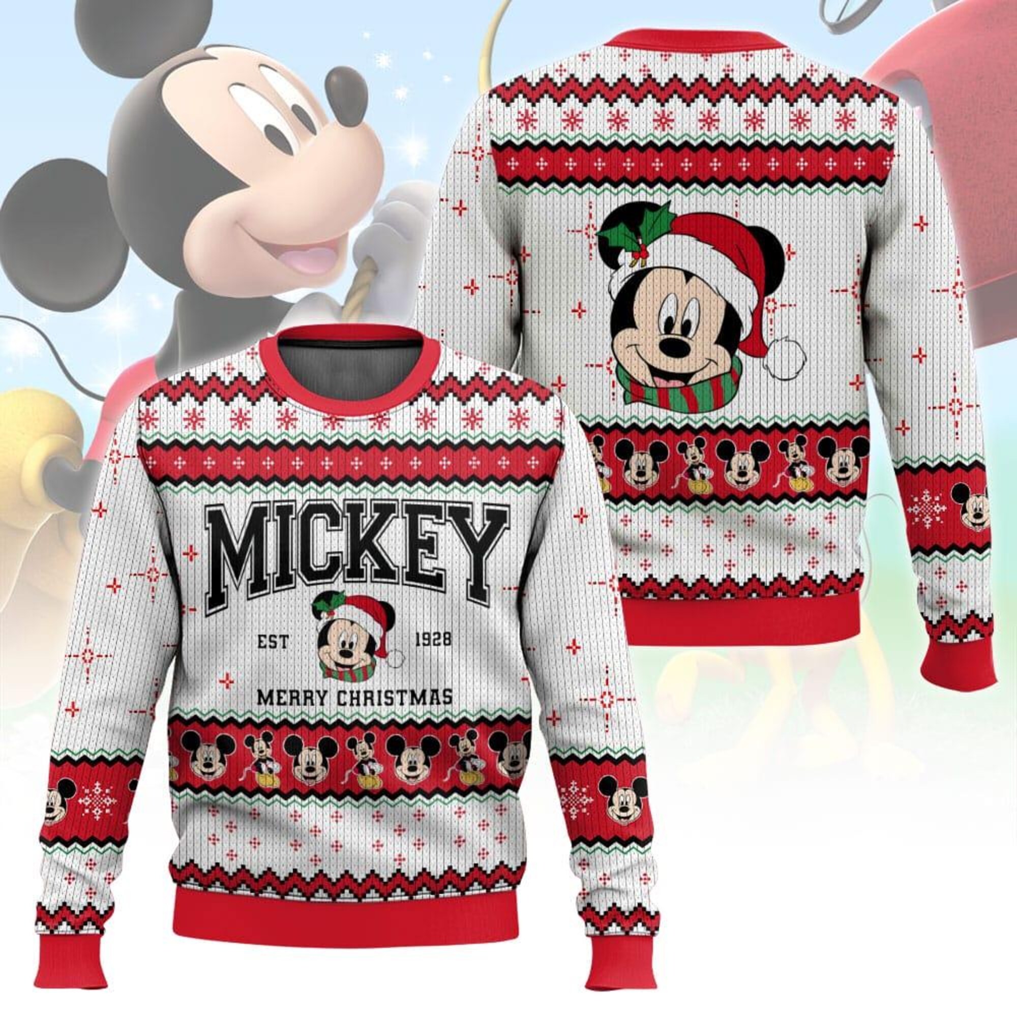 Mickey Mouse Ugly Christmas Sweater, Disney Knit Holiday Sweater, Mickey Santa Christmas Jumper, Xmas Gift For Men Women