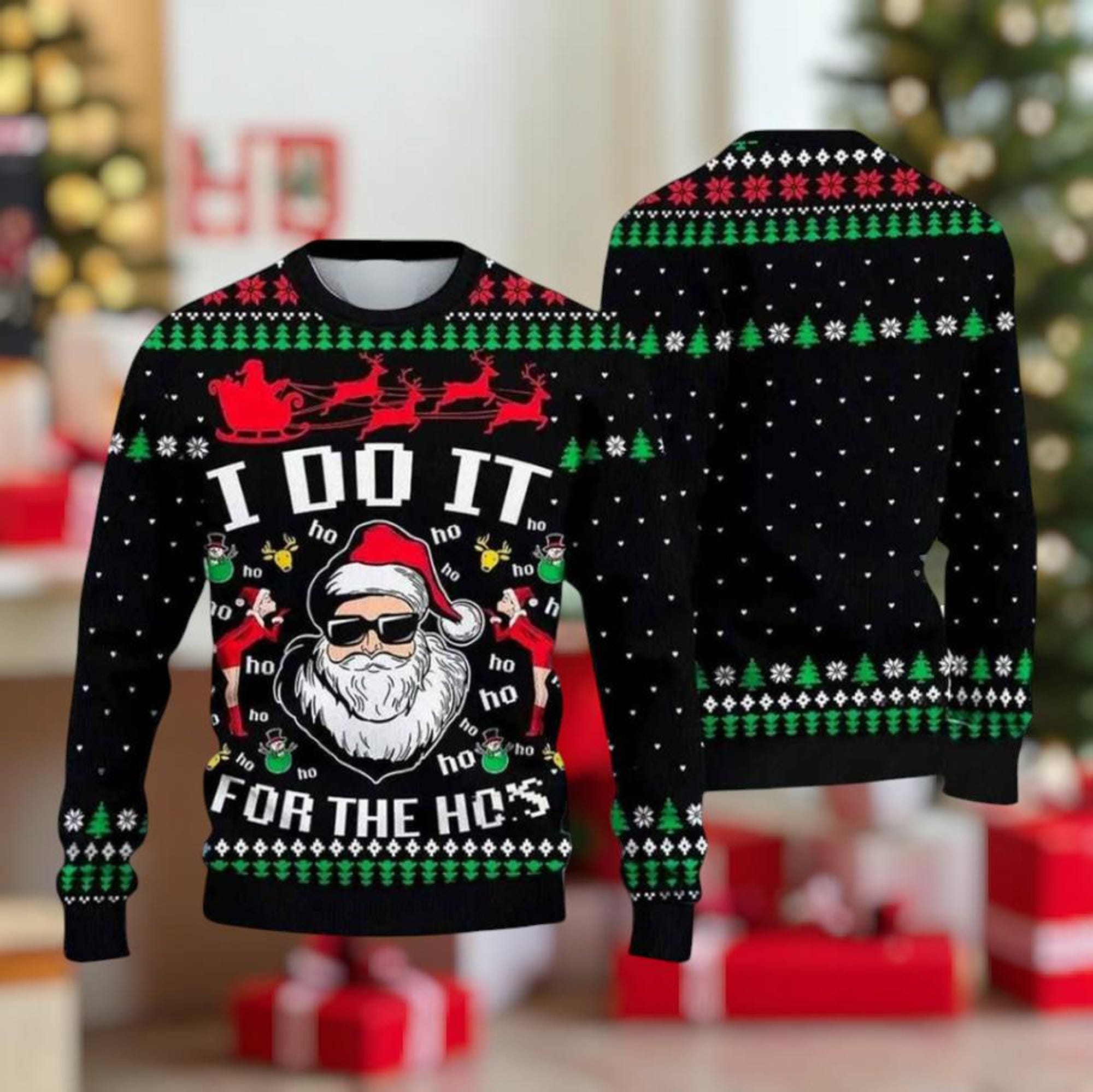 Funny Santa Christmas Sweater, I Do It for the Ho’s Sweater, Santa Sweater, Ugly Christmas Sweater, Naughty Party Gift for Men Women, Gift