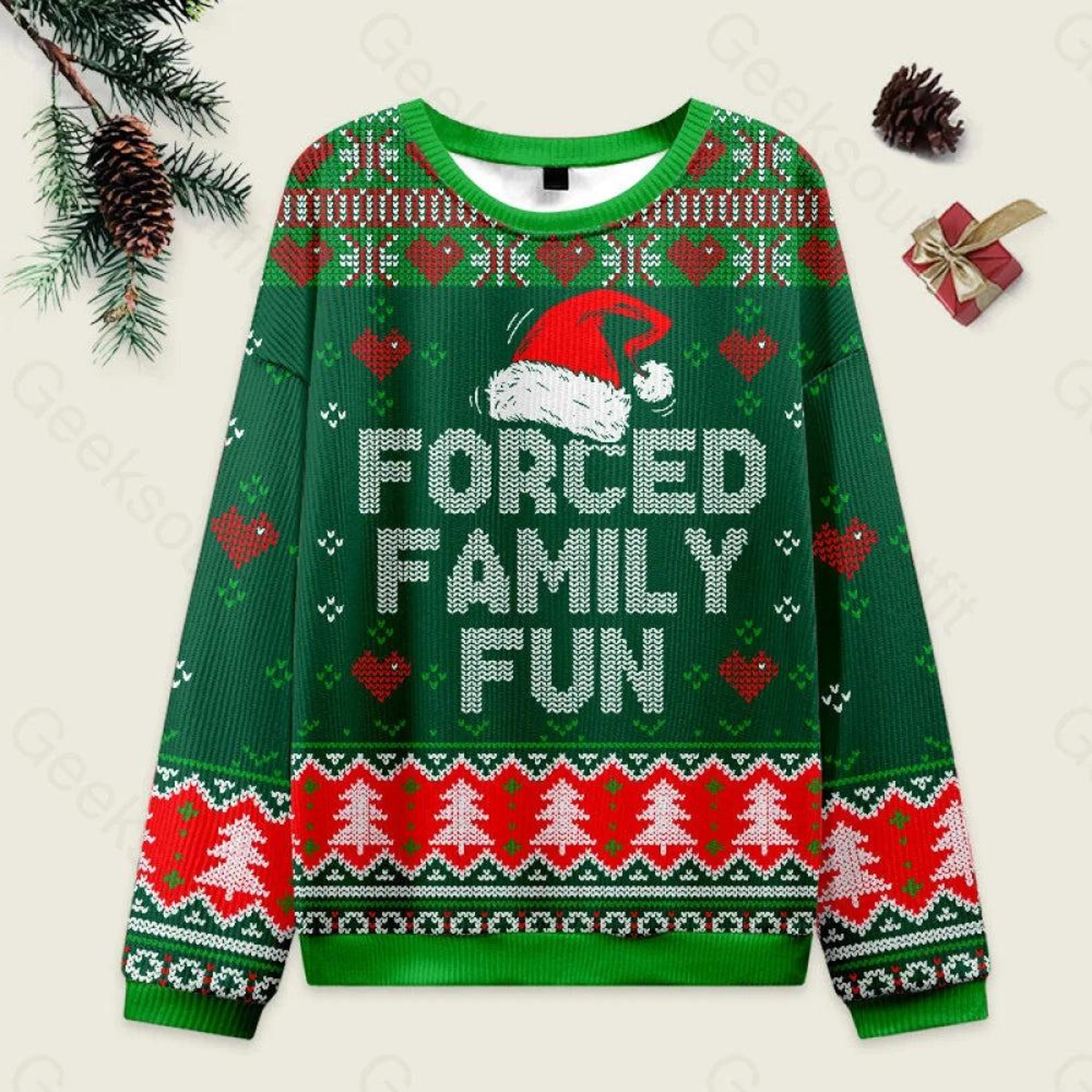 Forced Family Fun Christmas Ugly Sweater, Funny Santa Christmas Sweater, Sarcastic Christmas Ugly Sweater, Christmas Holiday Gift
