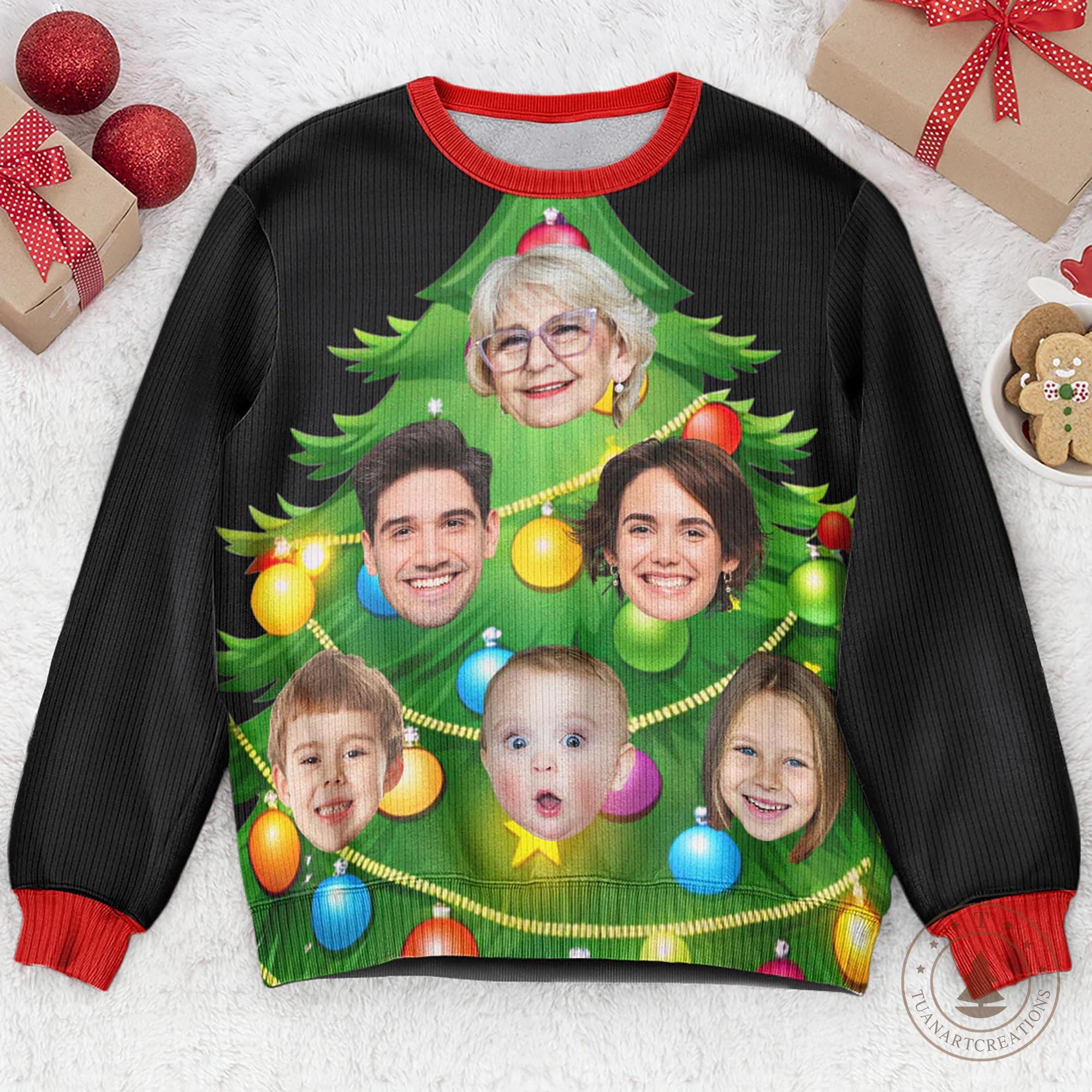 Light Up Christmas Sweater with Custom Photo – Personalized Funny Face Ugly Sweater for Holiday Gifts