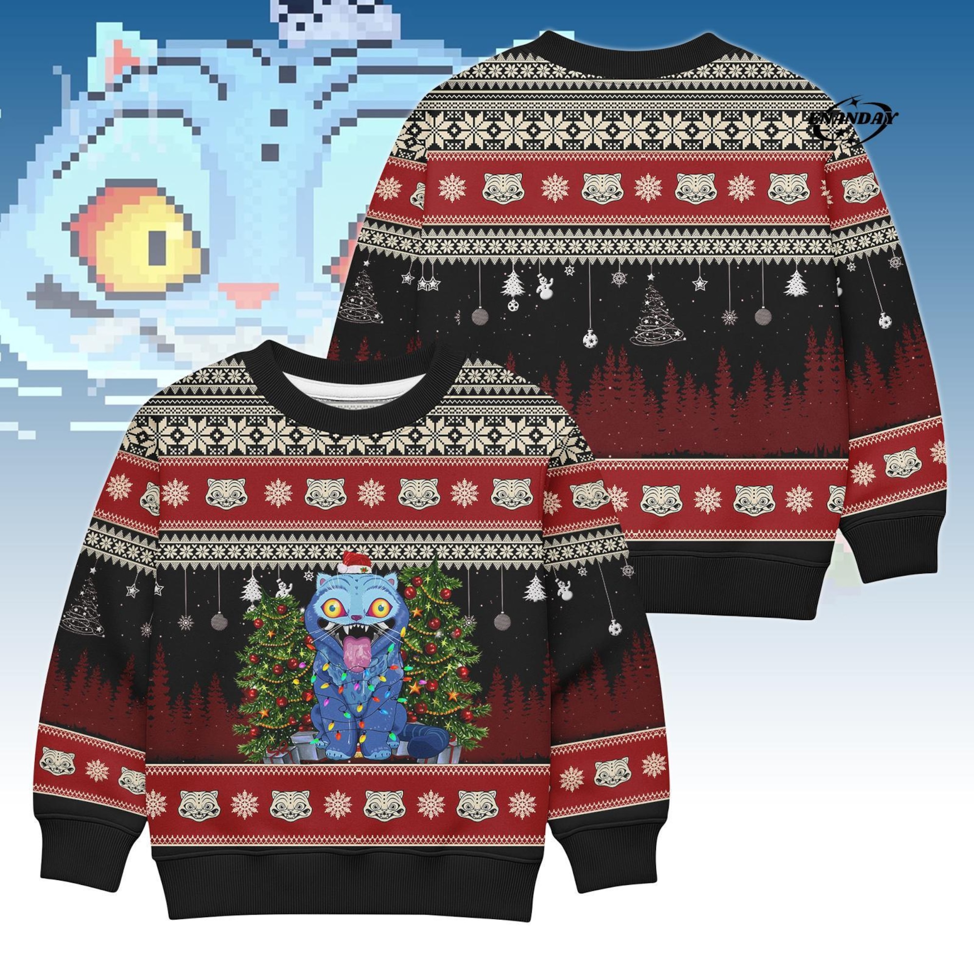 Derpy Tiger Merry Christmas Sweater, Funny Christmas Ugly Sweater, Blue Tiger Christmas Sweater, Kp0p Tiger Gift, Dem0n Hunter Gift