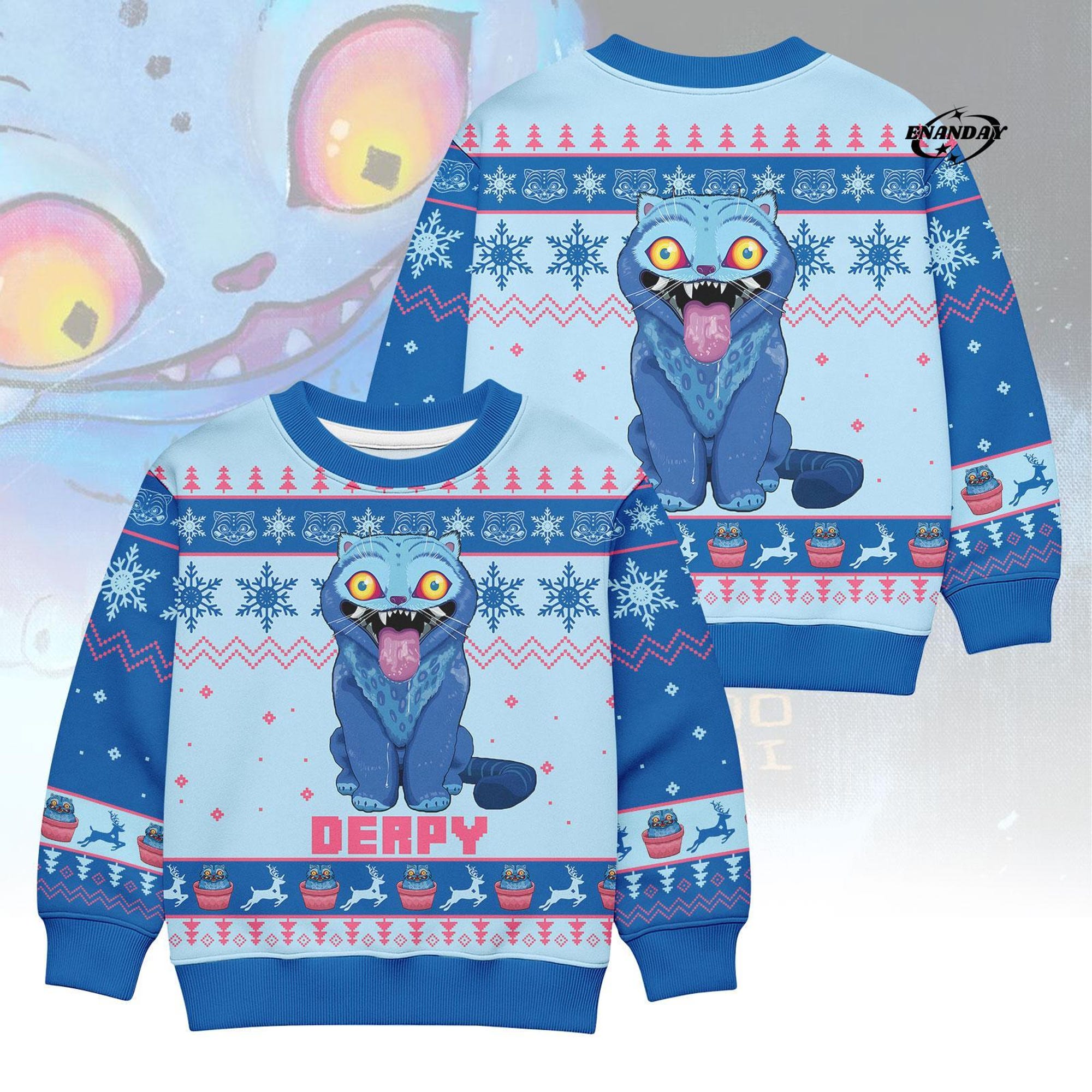 Christmas Derpy Tiger Ugly Sweater, Blue Tiger Xmas Sweater, Demon Tiger Costume Sweater, Kpop Tiger Cosplay Outfit For Kid