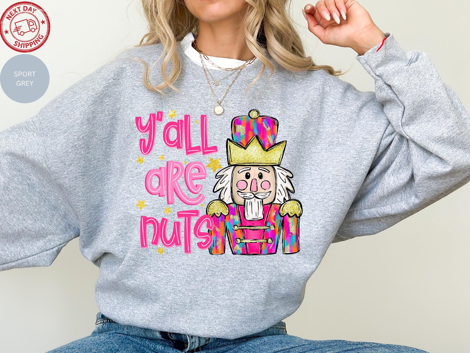 il_2000xN.7320364185_f1qc-1.jpg Y’all Are Nuts Christmas Sweatshirt, Funny Nutcracker Shirt, Cute Holiday Crewneck, Retro Christmas Top, Xmas Graphic Tee